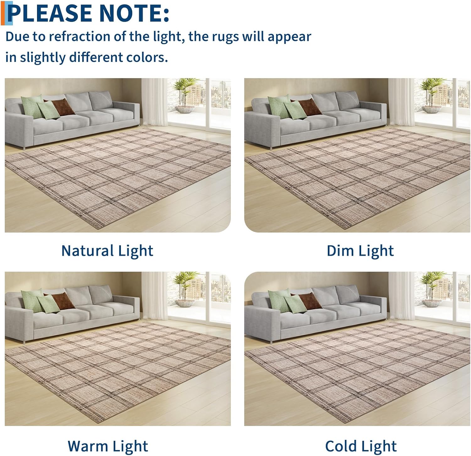Garvee Washable 5x7 Checkered Area Rug for Living Room, Indoor Modern Geometric Non Slip Bedroom Nursery Rugs, Low Pile Stain Resistant Large Throw Carpet for Office Dining Room, Taupe