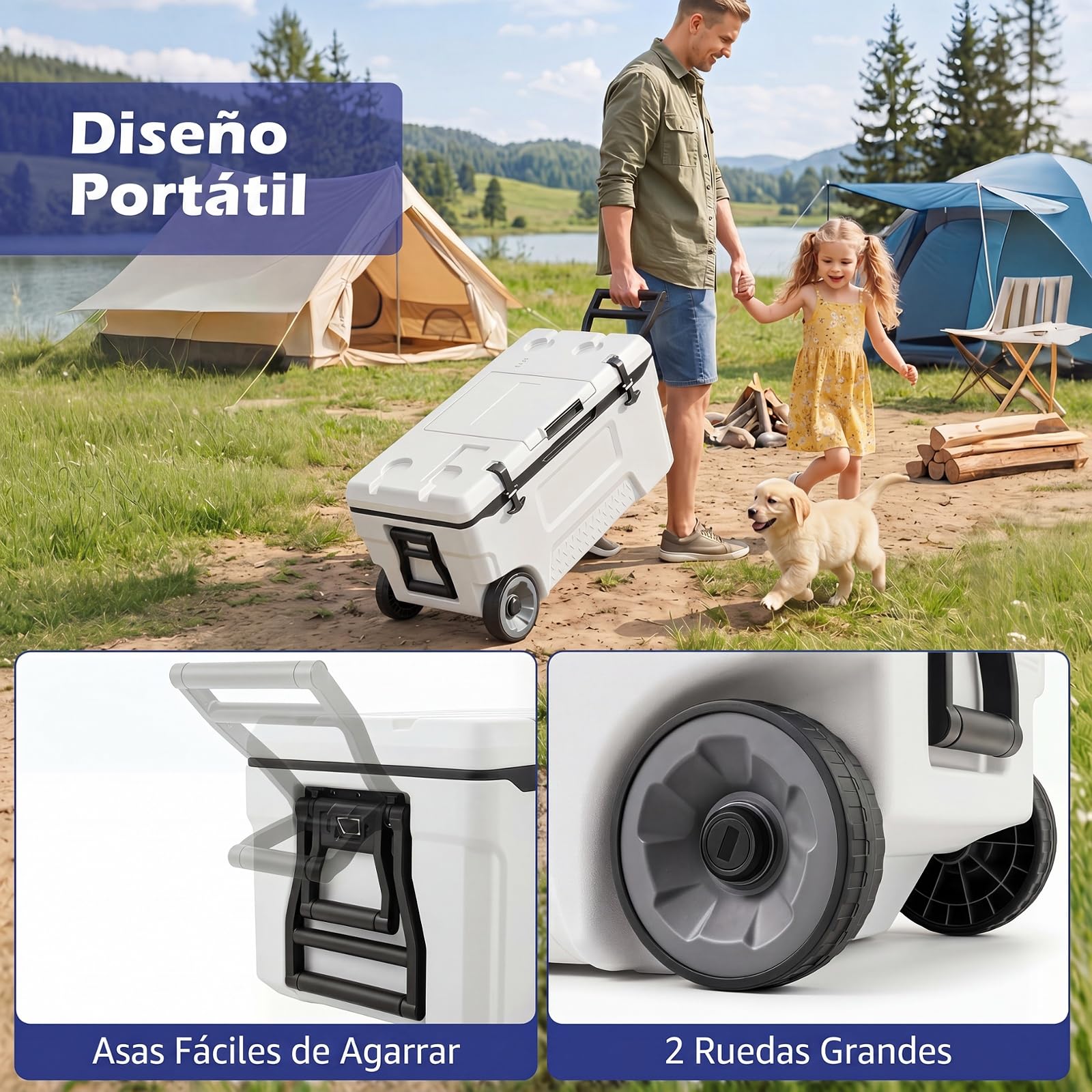 COSTWAY Nevera con Ruedas de 50/70L, Nevera Portátil con Carcasa Rígida HDPE, Interior Alimentario PP, Ventana Abatible, Portavasos, Cooler Portátil para Playa Camping