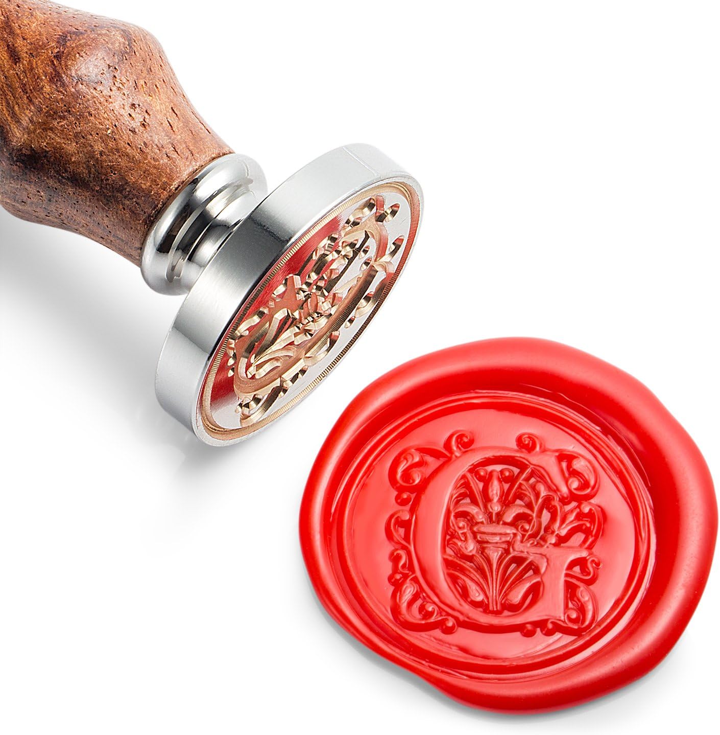 Wax Seal Stamp, Silver Brass Head with Wooden Handle, Regal Letter A to Z Series(Letter G)