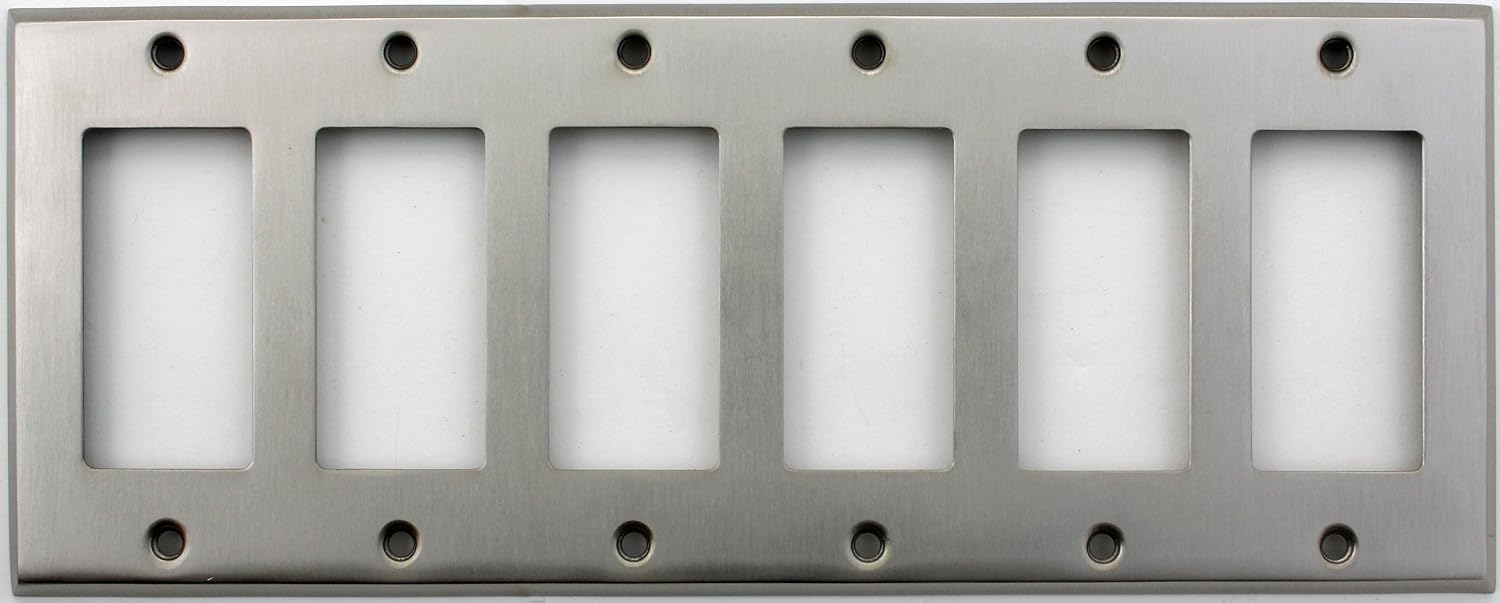 Classic Accents Stamped Steel Satin Nickel 6 Gang GFI Rocker Opening Wall Plate