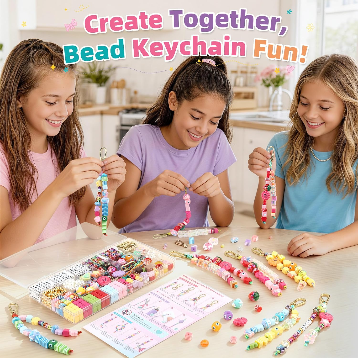 Joygineer Keychains Bag Charm Kit, Keychain Making Kit with Letter Beads