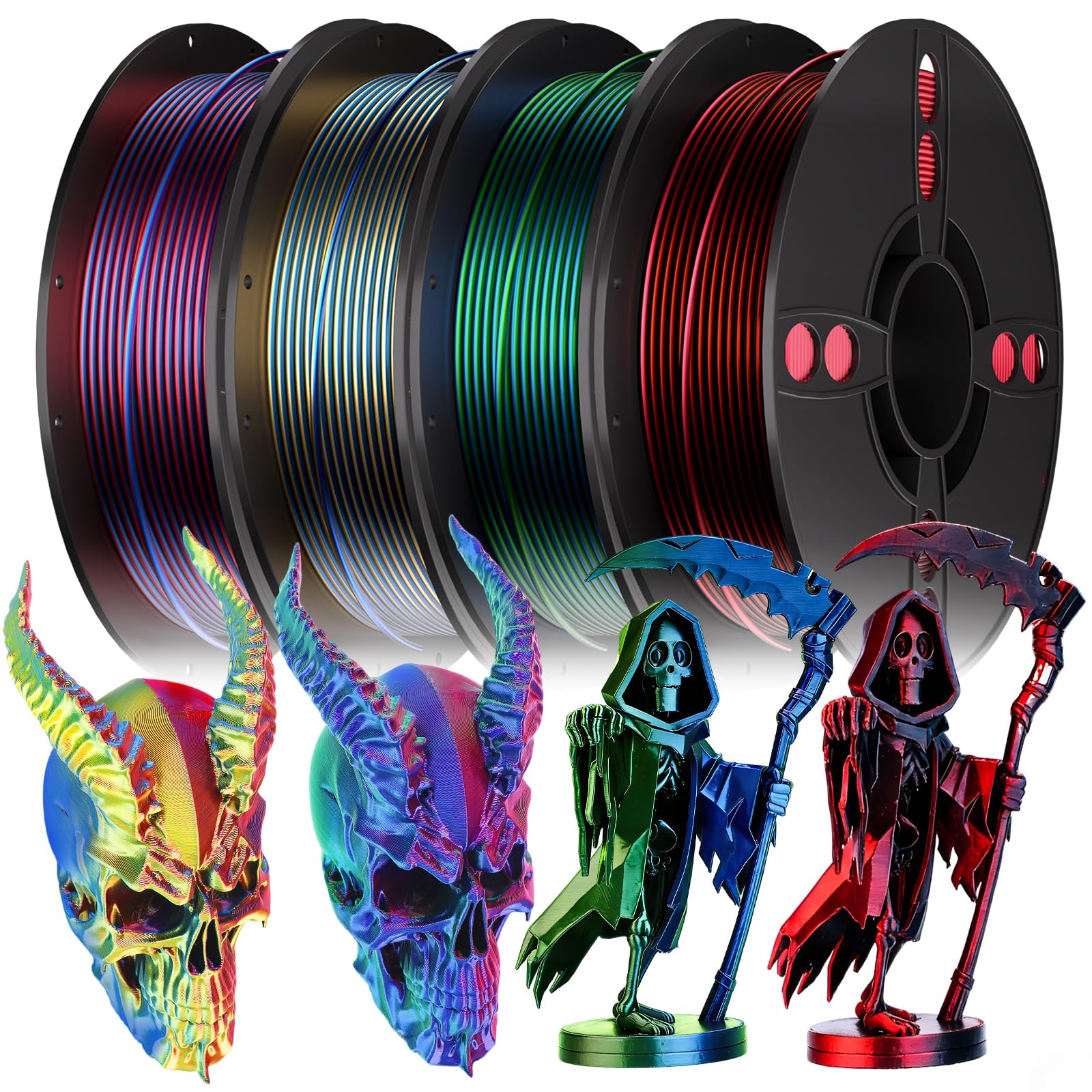 250g*4Pack PLA Filament Bundle, 1.75mm Muticolor Silk PLA Filament Bundle