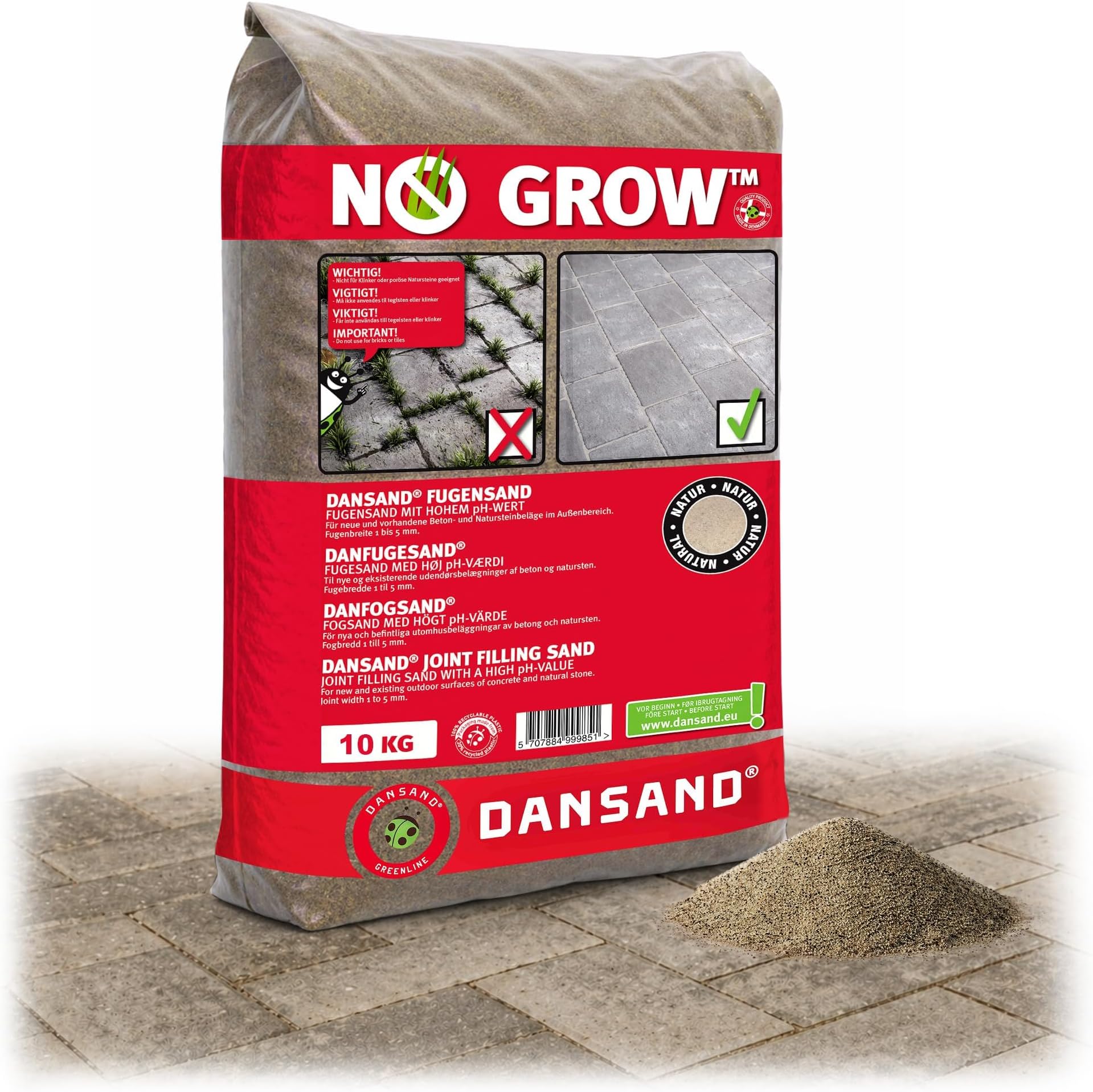 Dansand No Grow 10KG Easy Fix Ready Mixed Patio Brush in Jointing Paving Sand (Beige)