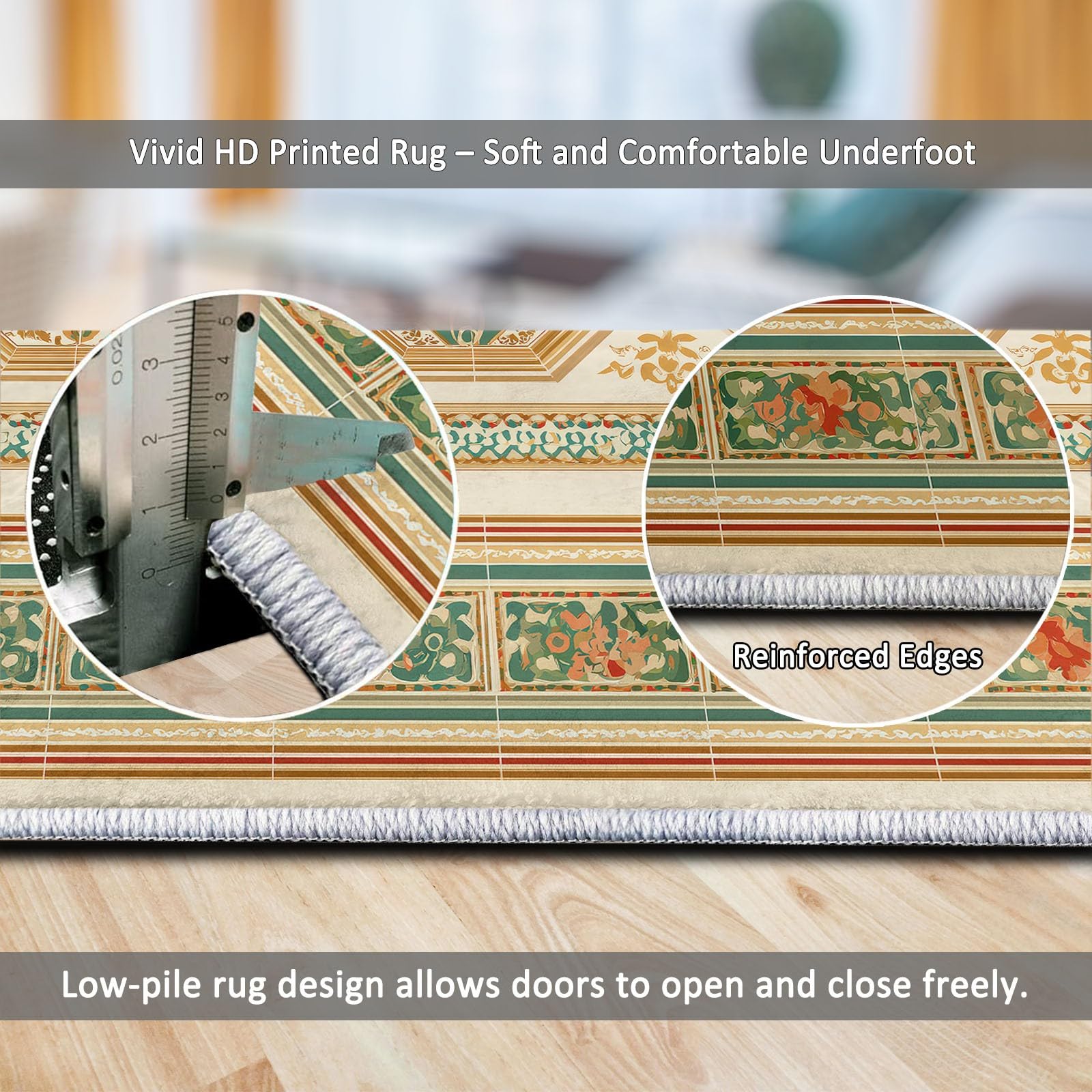 Tappeto Beige Antiscivolo Lavabile, Tappeti Decorativi per Soggiorno Camera da Letto e Aree Interne 180 x 240 cm - con Motivo Stampato Retrò Tradizionale Geometrico Floreale