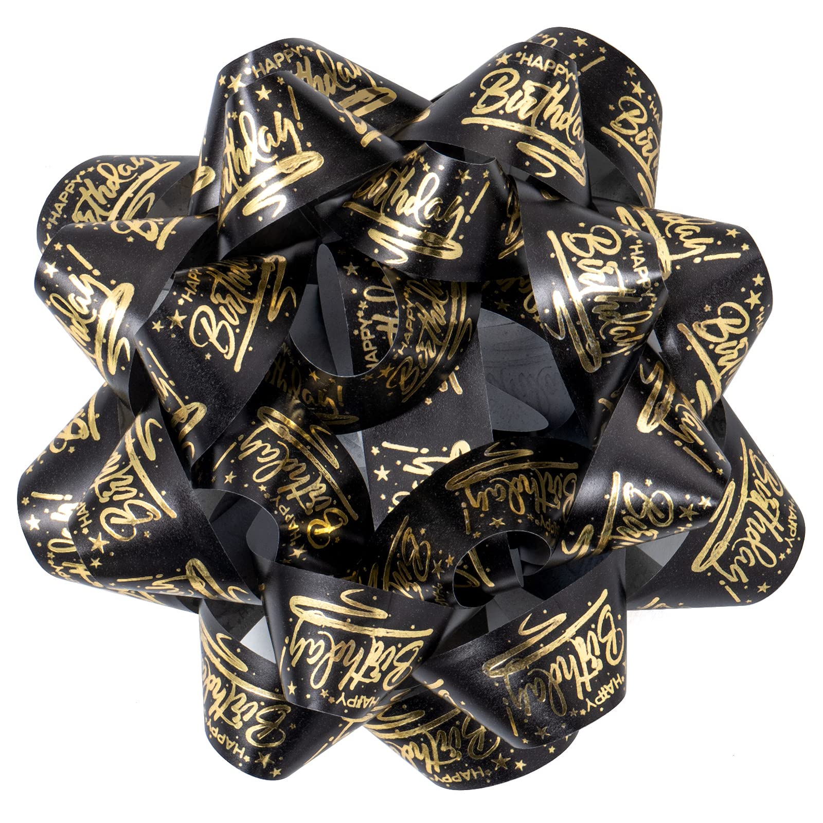MAYPLUSS 8" Birthday Gift Bow, Black with Gold Foil, Perfect for Birthday, Anniversary, Party Favors Decorations