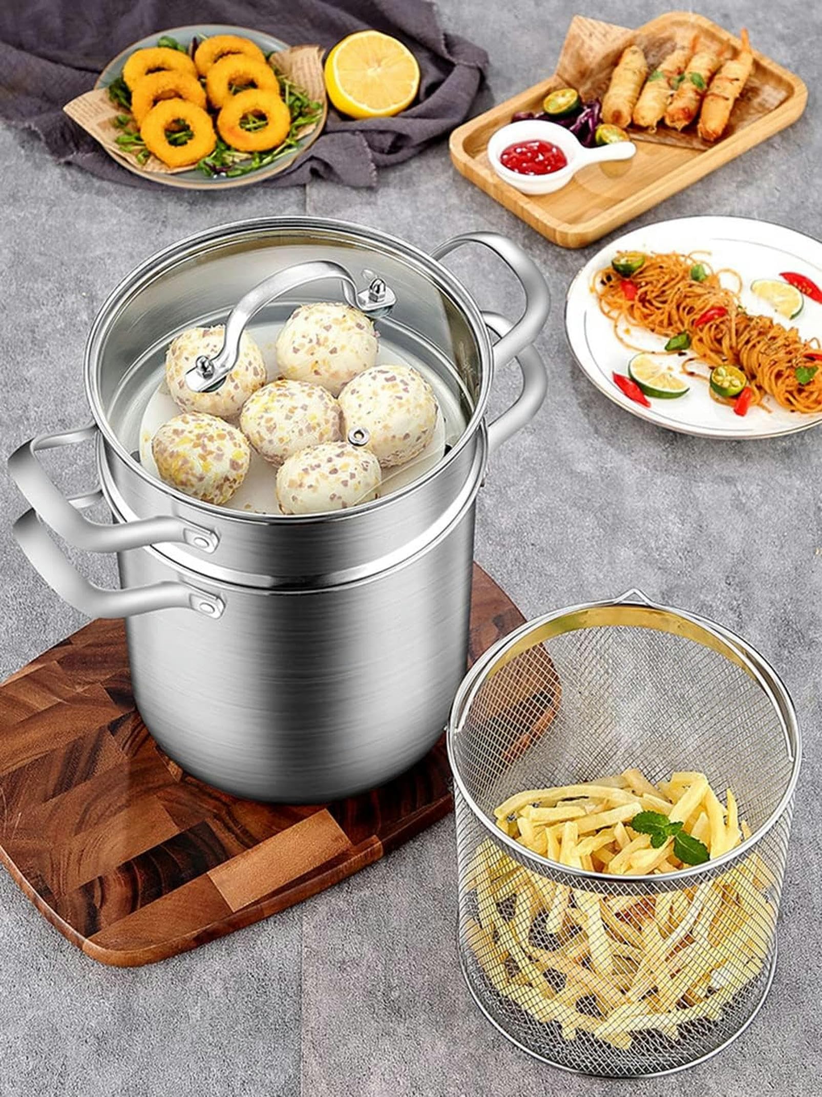 Marmite à Asperges en Acier Inoxydable 304, cuiseur à Vapeur pour Asperges, légumes, pâtes, poêle à Frire avec Panier métallique et Couvercle, 4,5 L, sans BPA, Argent