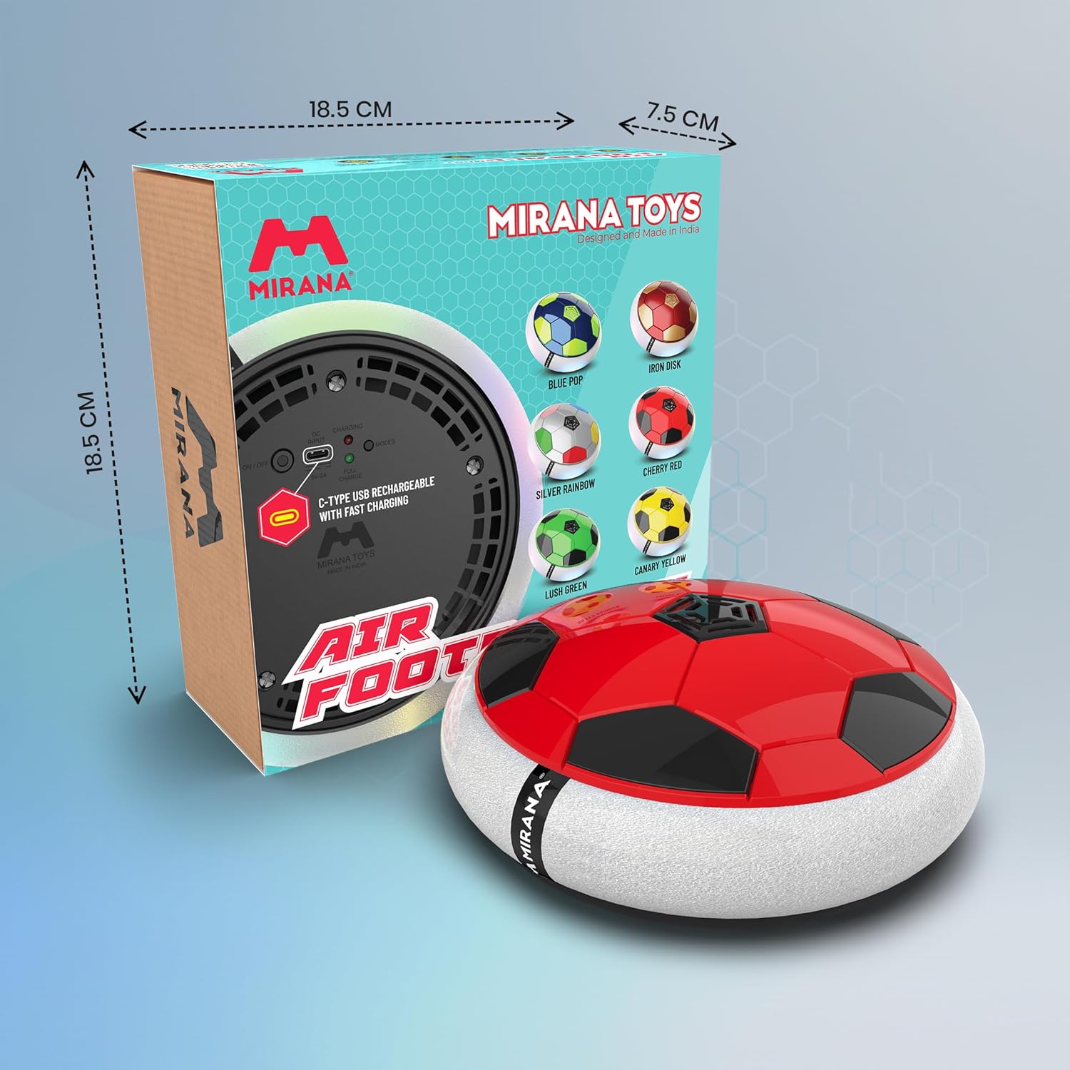 Mirana USB Rechargeable Battery Powered Hover Football Indoor Floating Hoverball Soccer Air Football Pro Original Made in India Fun Toy for Boys and Kids (Red)