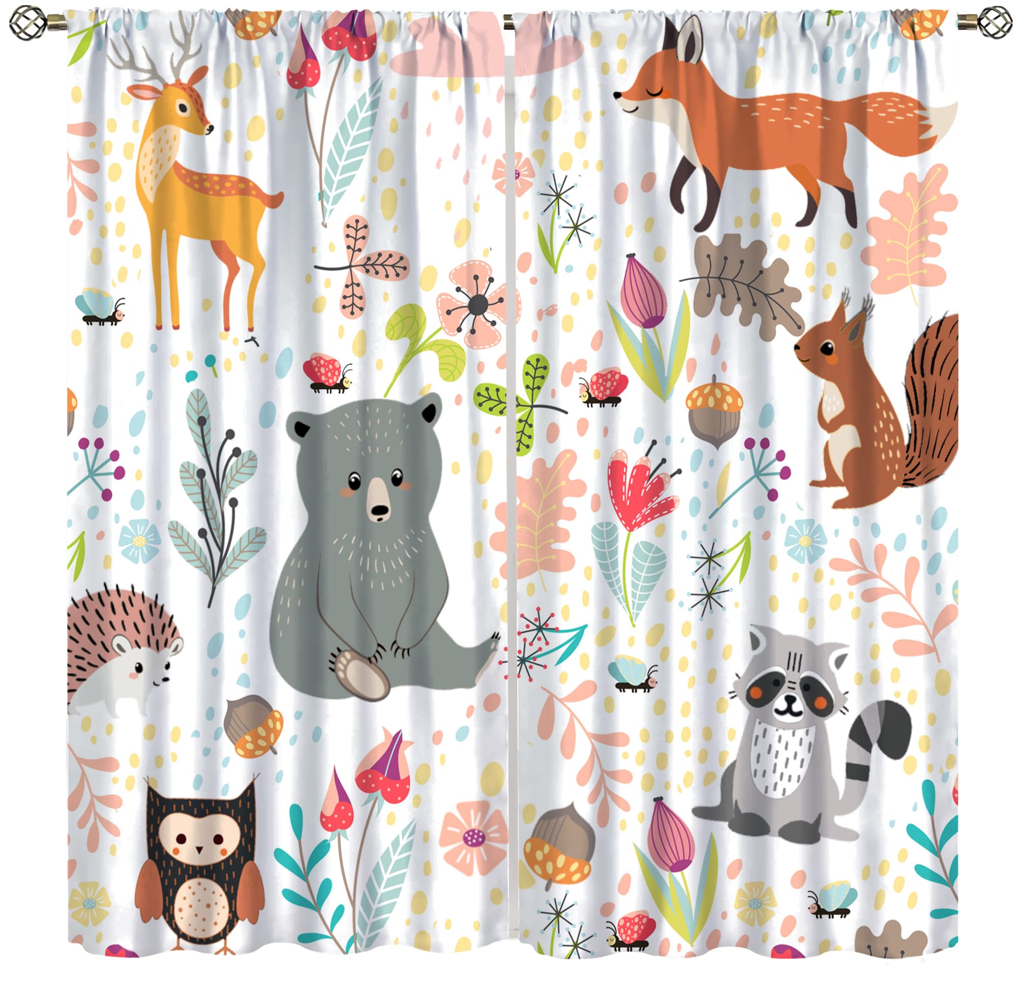 YCness Rustic Animal Curtains, Wild Forest Animal Bear Fox Deer Kids Window Treatments for Living Room Bedroom, Farmhouse Woodland Blackout Drapes 2 Panel Sets, 42x63 Inch, Style-3