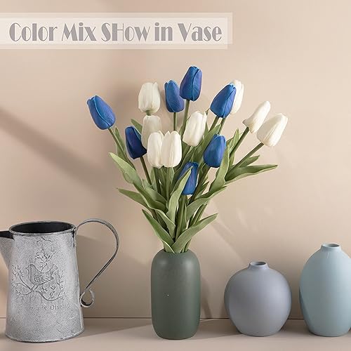 Miniatura 5 de cn-Knight 30 flores artificiales de tulipán de 14 pulgadas tulipanes de tacto real para decoración del hogar centro de mesa manualidades ramo de