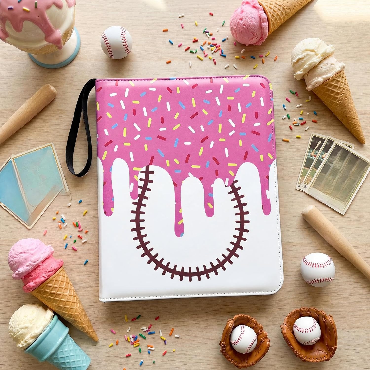 Ice Cream Drip Baseball Card Binder Trading Card Binder with Sleeves 900 Pockets 50 Double-sided 9-pocket Pages Gifts for Baseball Cards Collectors
