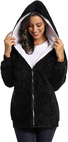 Miniatura 5 de Abrigo de forro polar para mujer, chaqueta de gran tamaño con capucha y cremallera para mujer, abrigo de sherpa de talla grande