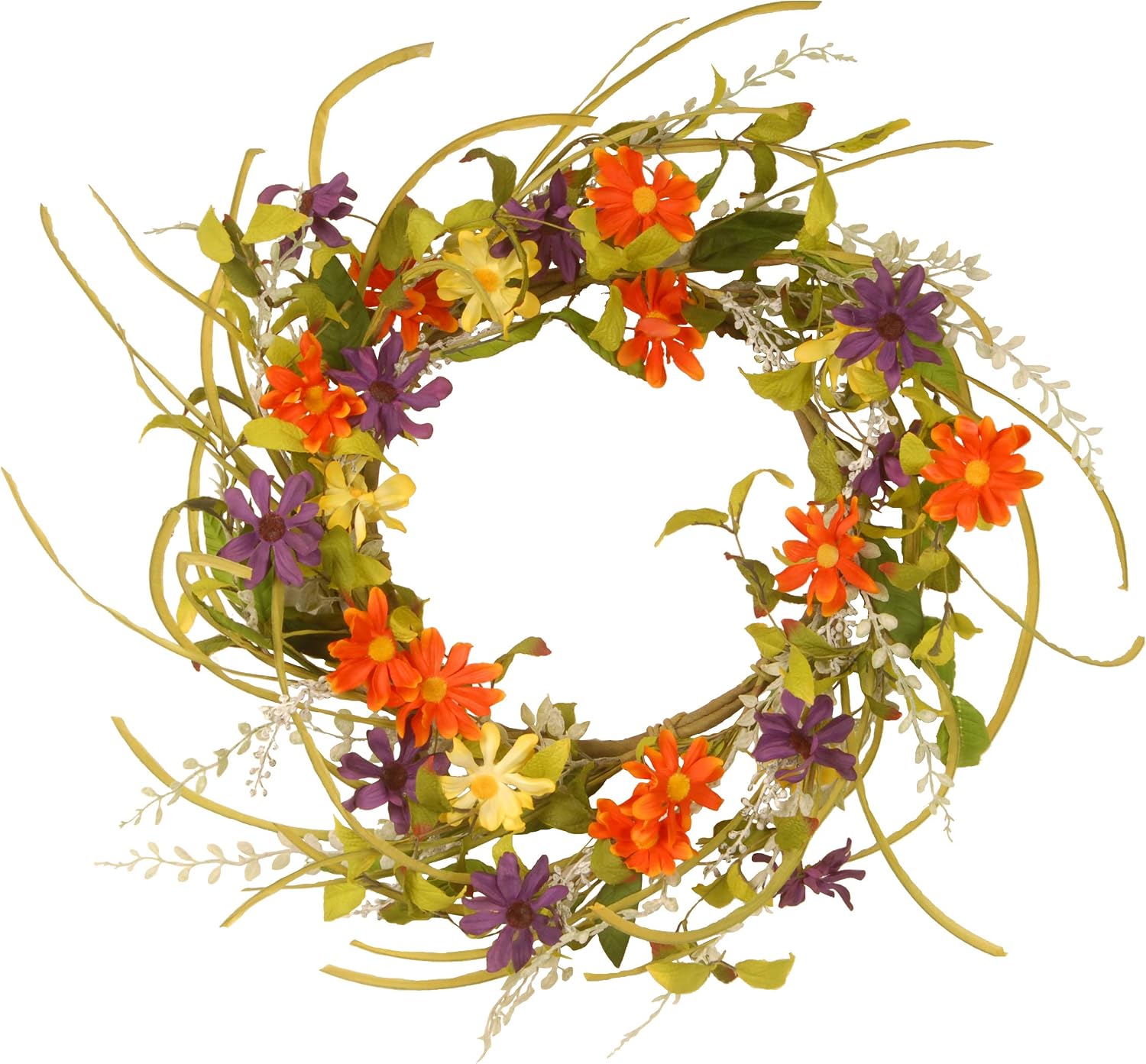 National Tree Company Spring & Summer Wreath 22 Inch Branch Wreath with Multicolor Daisy Flowers for Front Door or Home Decoration