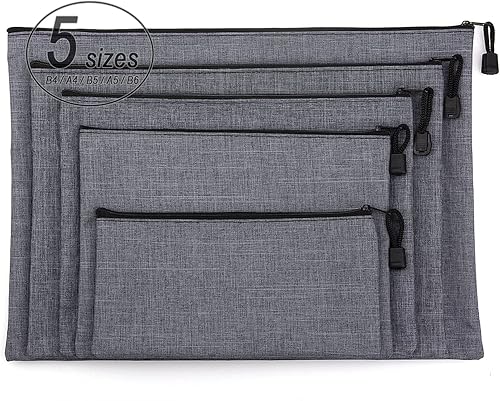 Juego de 5 bolsas de herramientas de lona con cremallera, 5 tamaños B4 A4 B5 A5 B6, resistente al agua, multiusos, para organizar y clasificar