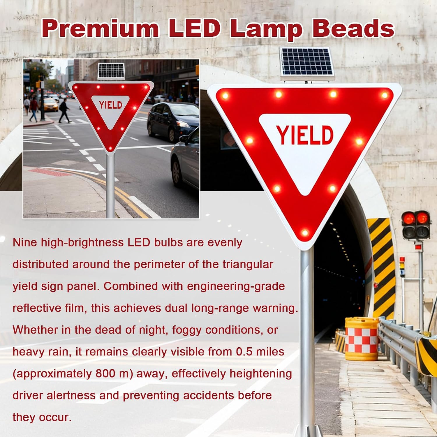 LED Aluminum Solar Traffic Sign - Weatherproof, Easy Install, Flashing Lights for Pedestrian Crossings, Schools & Logistics Parks, Includes Mounting Accessories