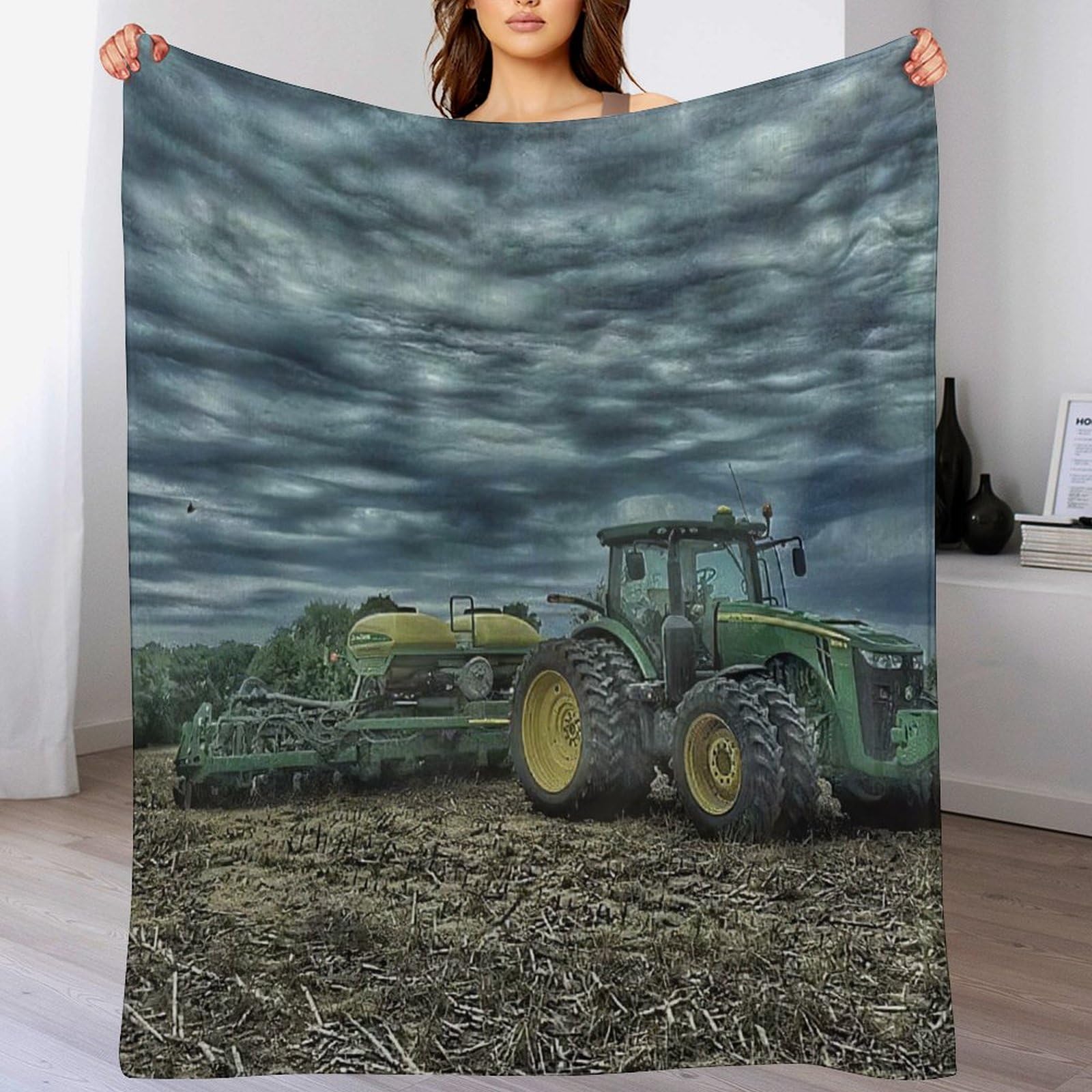 Couverture plaid motif tracteur en flannel molleton douce pour lit d'enfant de 130x150 cm