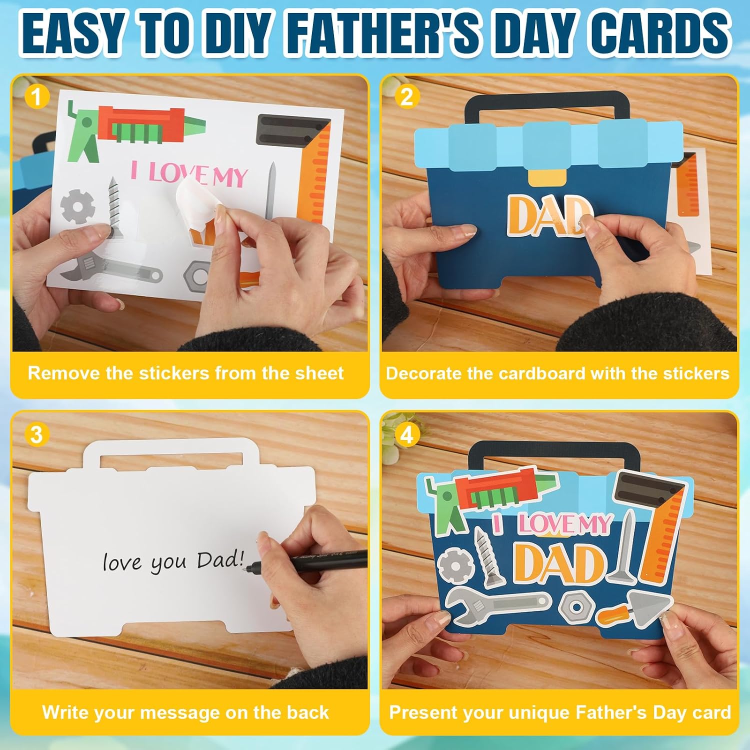 24Pcs Father's Day Card Crafts for Kids, DIY Cardboard Tool Box Cards Making Kit, Make Your Own Tool Box Greeting Cards for Father's Day Dad Birthday Dad Cards Classroom Activities Home Supply image 5
