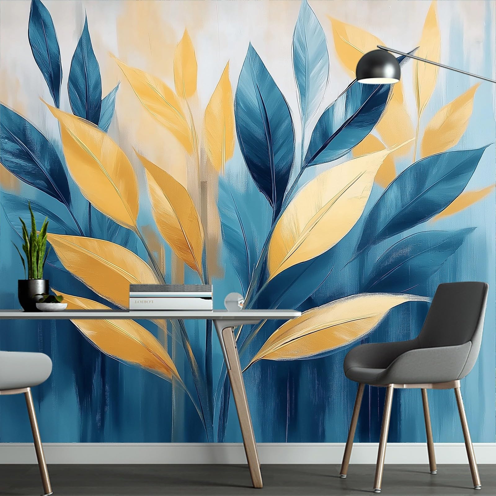 Tapeta ścienna, abstrakcyjny obraz, liście roślin, tapeta ścienna, liście roślin, tapeta ścienna, 400 x 280 cm (szer. x wys.), dekoracja ścienna, tapeta ścienna, dekoracja ścienna, tapeta ścienna