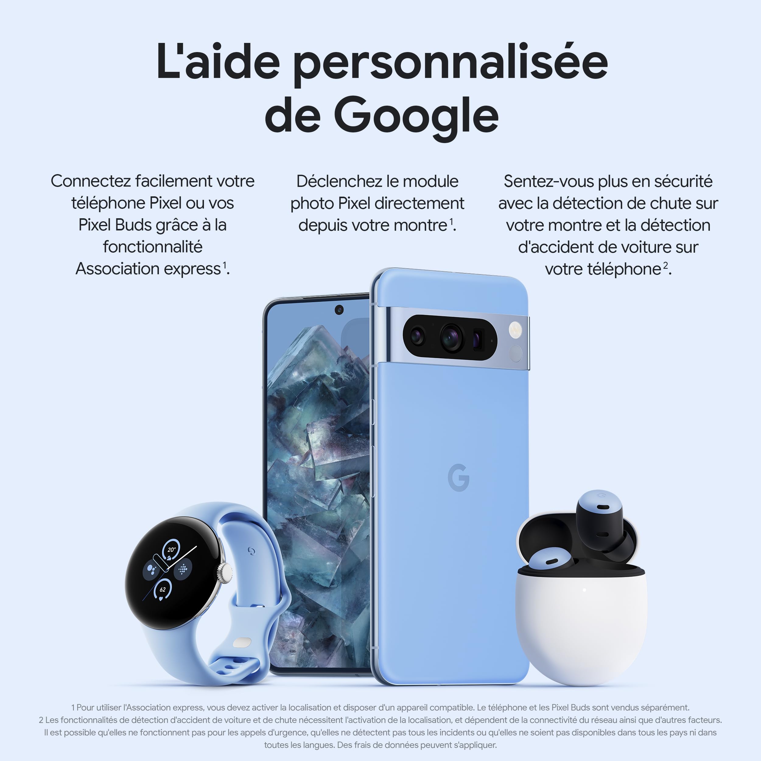 Google Pixel Watch 2 – Boîtier en Aluminium Argent Poli – Bracelet Sport Porcelaine – Wi-FI