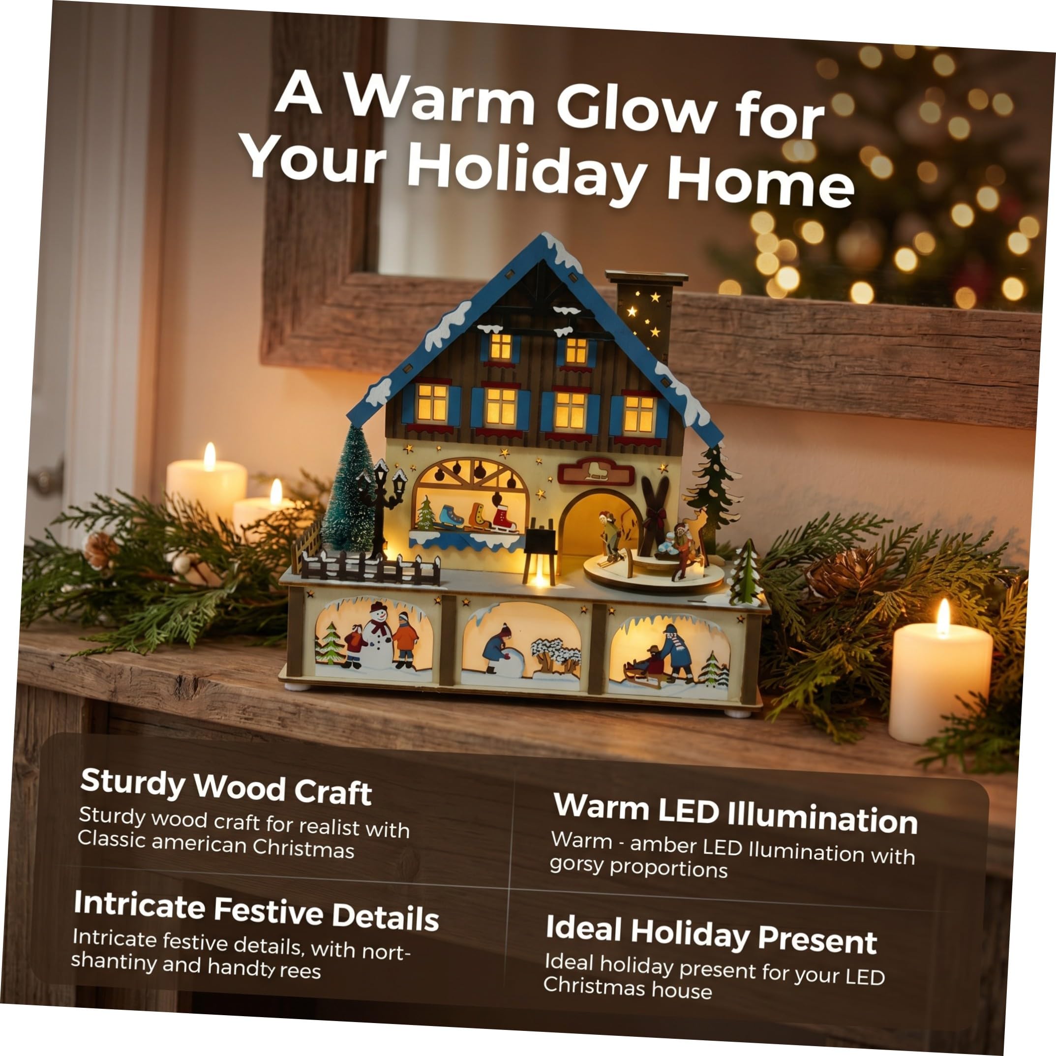 PRETYZOOM Decorazione Natalizia in Legno con LED Luminoso Piccola Scultura da Tavolo per Atmosfera Festiva e Decorazione Natalizia Accogliente