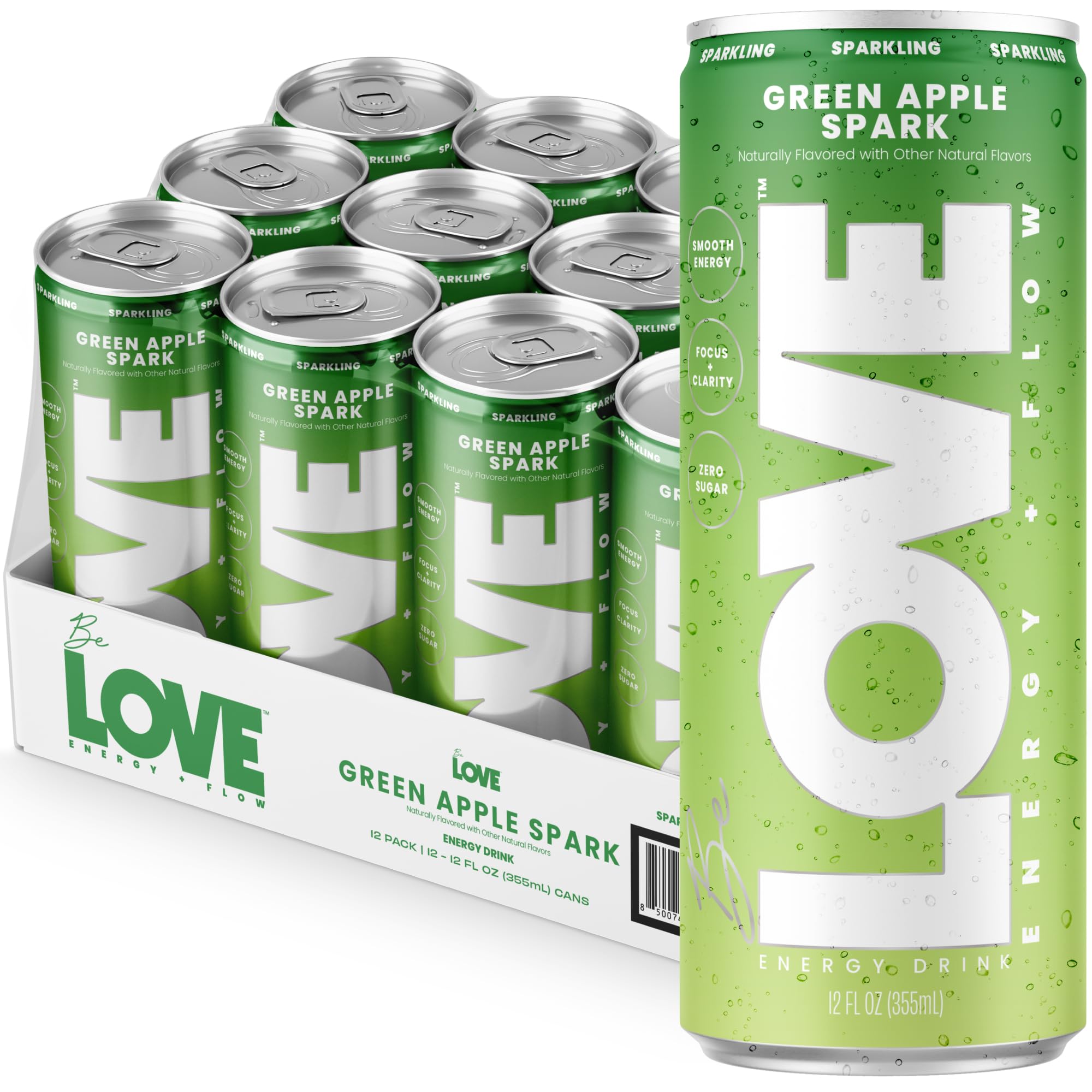 Be LOVE™ Nootropic Energy Drink – 80mg Natural Caffeine, L-Theanine & Alpha-GPC for Clean Calm Focus – Zero Sugar, Low Calorie, 100% DV B-Vitamins – Non-GMO, Ve