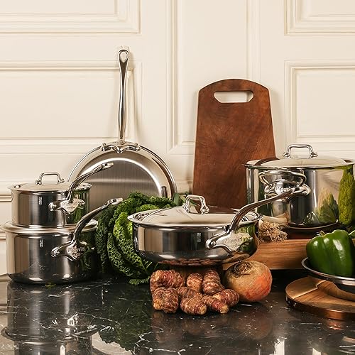 Miniatura 4 de Mauviel M'Cook - Sartén de acero inoxidable pulido de 5 capas con mango y tapa de acero inoxidable fundido, 11 pulgadas, fabricada en Francia