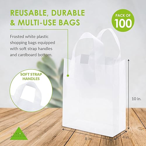 Miniatura 3 de Prime Line Packaging - Paquete de 100 bolsas de plástico de 8 x 4 x 10 pulgadas pequeñas bolsas de regalo bolsas de compras para pequeñas empresas