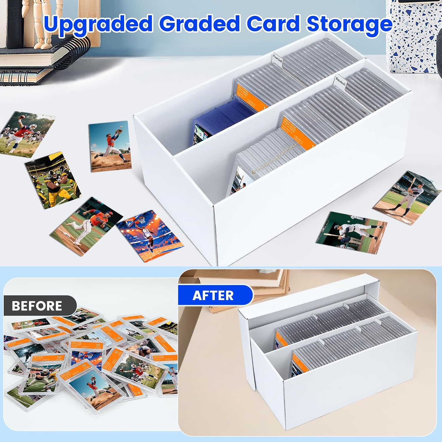 Pulchra 6 Pack Trading Graded Card Storage Box - 2 Rows Graded Card Case Holds 88 PSA Slab Cards, Graded Card, Cardboard Holder Organizer Boxes with Dividers for Sport Cards PSA/GMA/CSG/SGC/HGA/MTG image 4