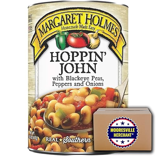 Margaret Holmes Canned Hoppin' John con guisantes Blackeye, tomates, cebollas y jalapeños, 14.5 onzas, 4 latas con calcomanía Mooresville Merchant
