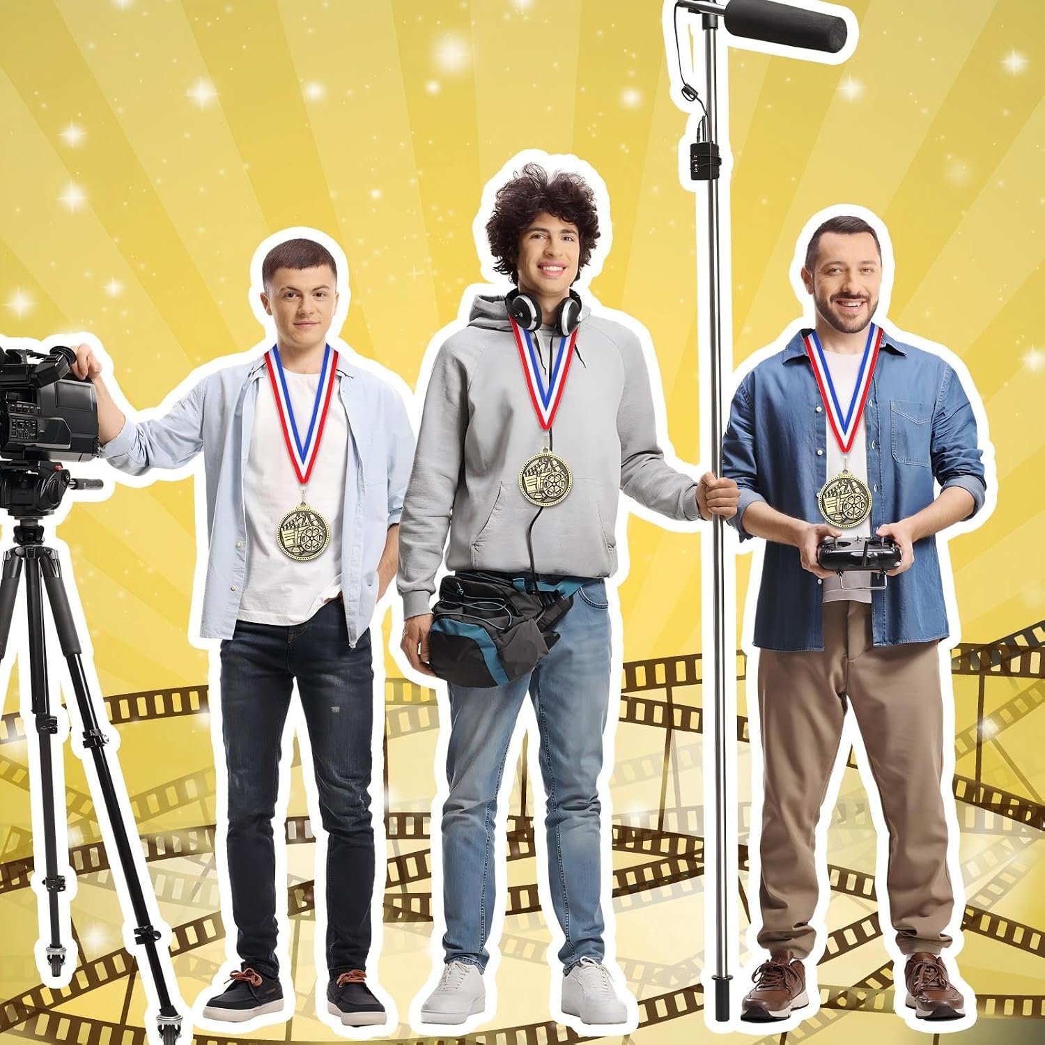Liliaafar 20 Pcs 2'' Gold Film Medals Award with Neck Ribbon Bulk, Movie Star Trophy Awards Theater Gifts for Movie Props Adults Participation Competitions Prize