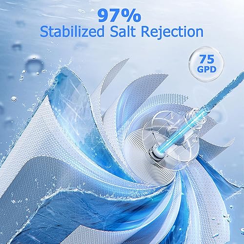 Miniatura 4 de Filtro de membrana RO 75 GPD con carcasa, membrana de ósmosis inversa de repuesto para el hogar, debajo del fregadero, sistema de filtración