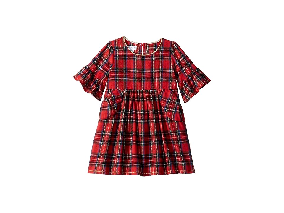 

Mud Pie Red Tartan Plaid Long Sleeve Ruffle Dress (Toddler) (Red) Girl's Dress