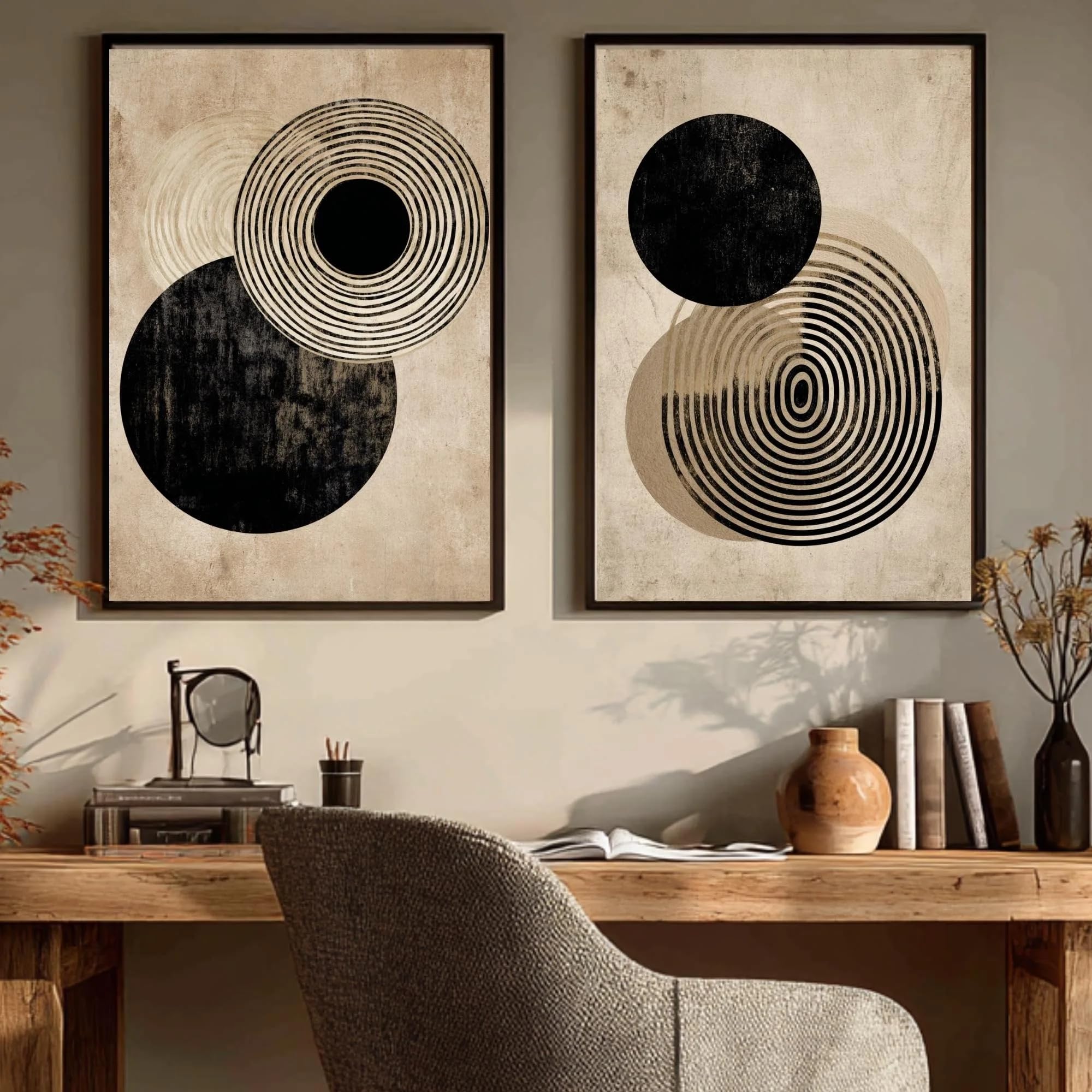 LTjiajuypd Stampe artistiche da parete in stile Mid-Century Modern, poster astratti geometrici dai toni neutri, arredamento minimalista per la casa (70x100 cm - 2 pezzi)