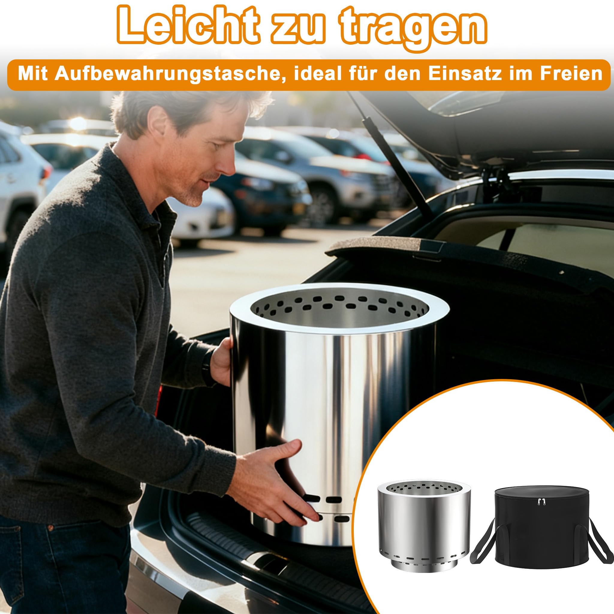 Aufun Stufa a legna da campeggio, portatile, in acciaio inox, 49 cm x 40 cm | Fornello da campeggio per esterni, braciere da tavolo con custodia, forno a legna, per picnic, escursioni, backpacking