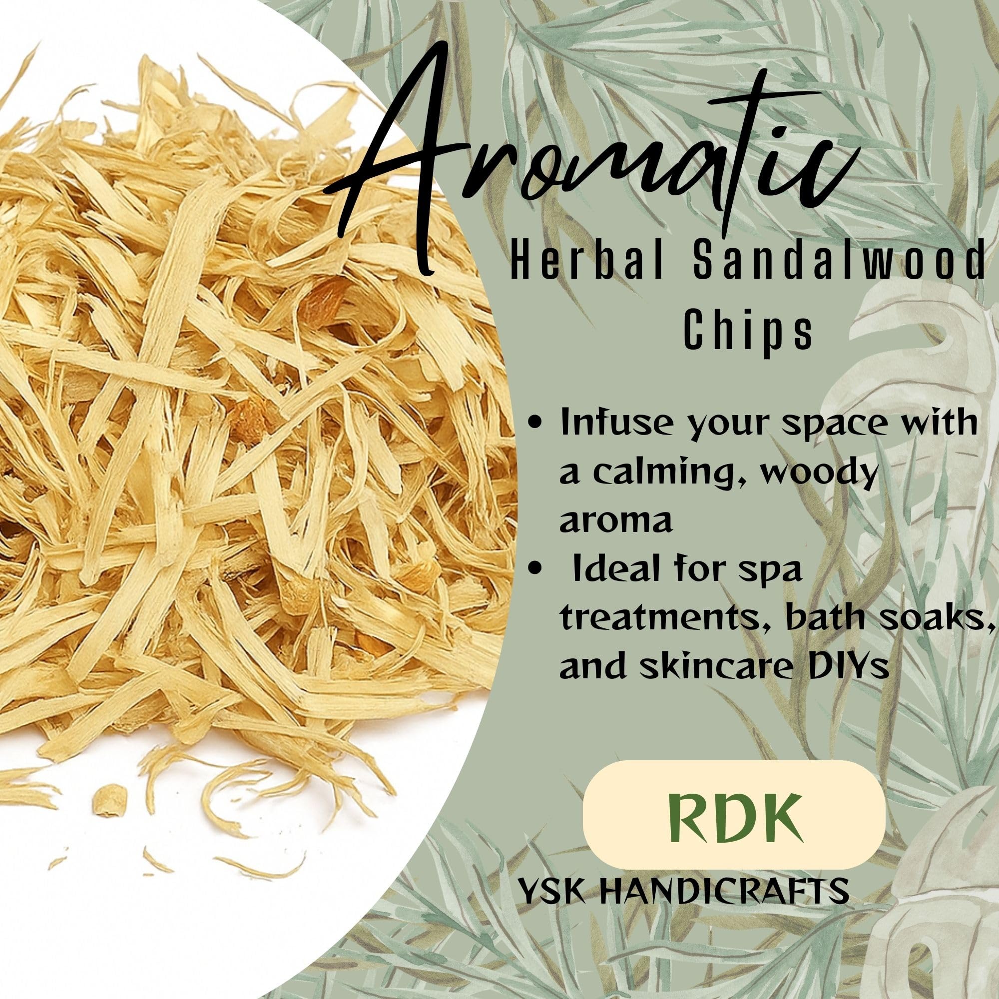 RDK Natural Sandalwood Chips Scraps Chandan Lakdi Flakes Chilka Pooja Hawan Samagri for Healing Meditation, Protection Incense, Spiritual Supplies and Skincare - 100 Gram 1