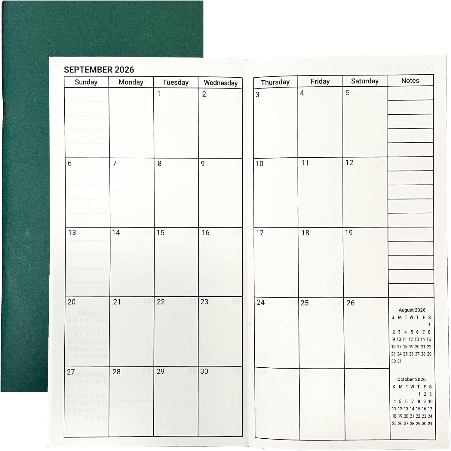 Travelers Notebook Inserts Jul 2026 - Jun 2028, Monthly Calendar Planner for 2 Years, Important Dates & Line & Dotted, 100gsm Paper, Regular Size Journal, 8.3'' x 4.25 '' Green