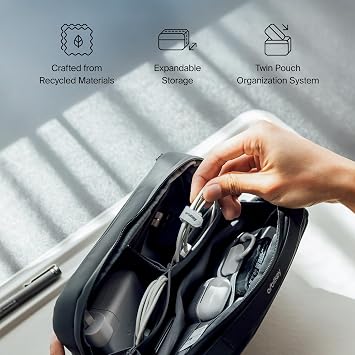 Orbitkey 2-in-1 Tech Accessory Pouch with Detachable Slim Sleeve Travel Electronics Organizer for Cables, Chargers, Earbuds, Power Bank Compact Gadget Bag & Portable Tech Storage Case (Black)