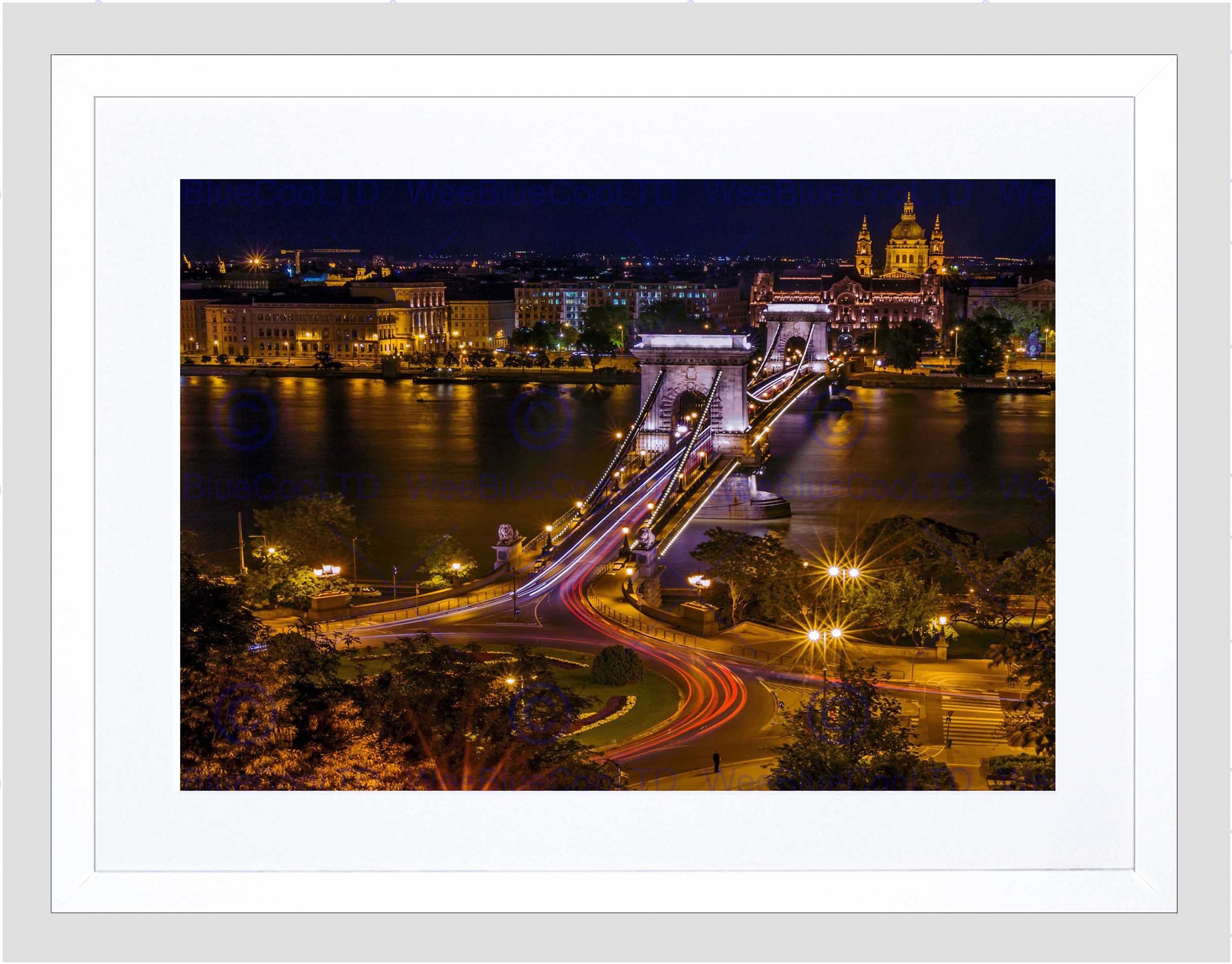Wee Blue Coo Cityscape Landmark Chain Bridge Budapest Framed Wall Art Print