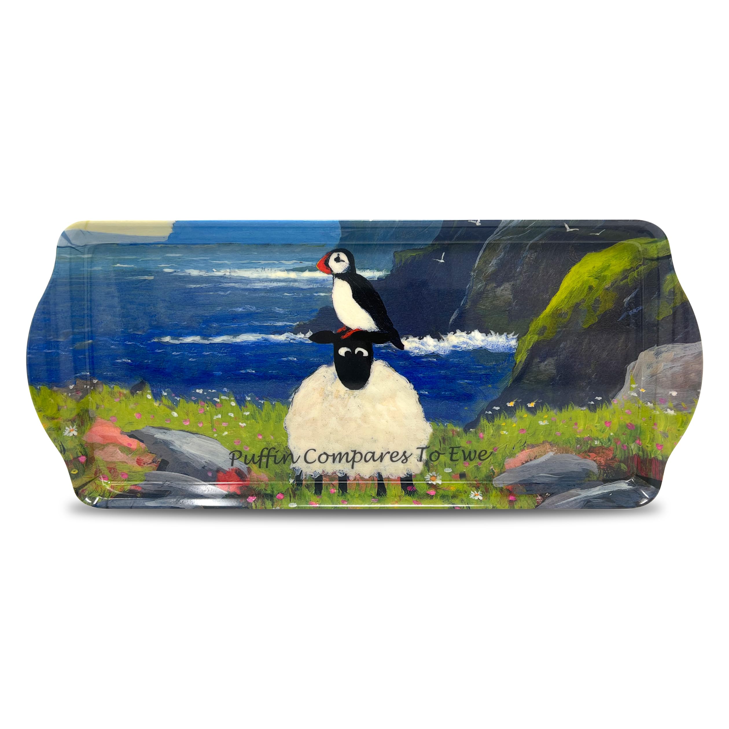 Thomas Joseph Multicolor Medium Serving Tray By - Puffin Compares To Ewe - Funny Puffin And Sheep Gift