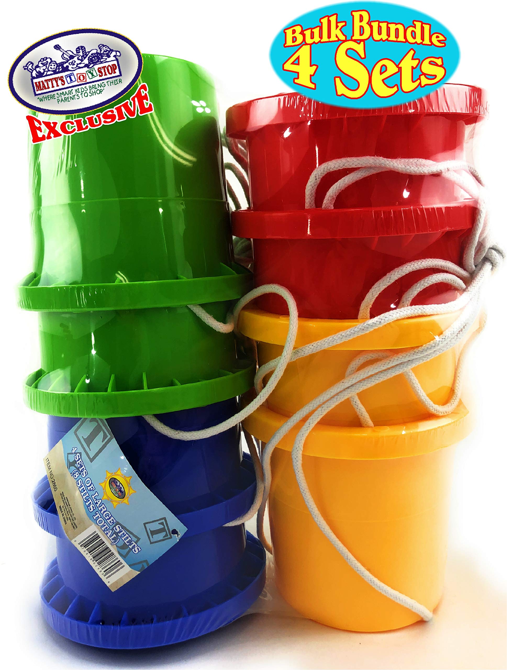 Matty's Toy Stop Bucket Stilts Plastic Balancing Stilts 4.75" (Red, Blue, Green & Yellow) Gift Set Bundle - 4 Pairs (8 Stilts Total) - Image 7
