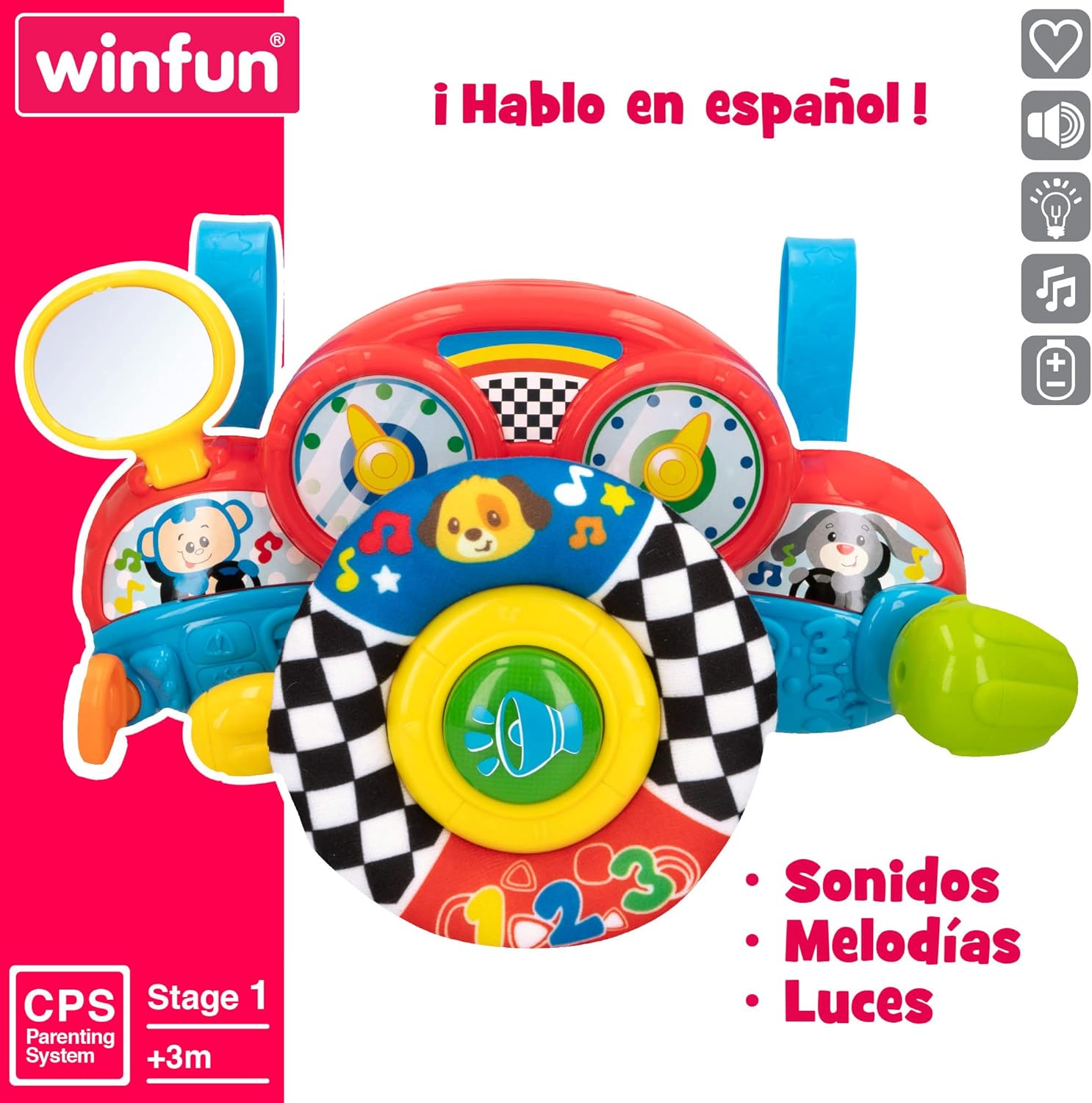 Winfun 46879 Baby Steering Wheel with Light and Sound, Toy and Accessories for Babies, Interactive, Gifts for Pram or Crib