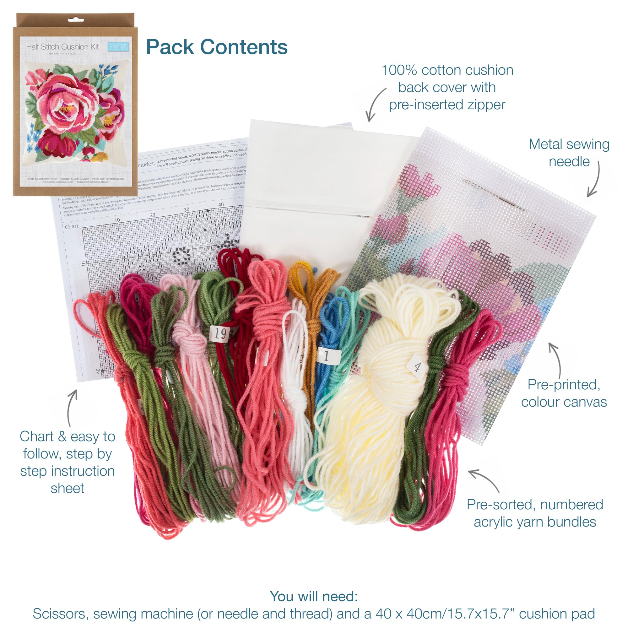 Bothy Threads Borduurpakket Kussen English Roses Tap10 Voorbedrukt In Halve Kruissteek