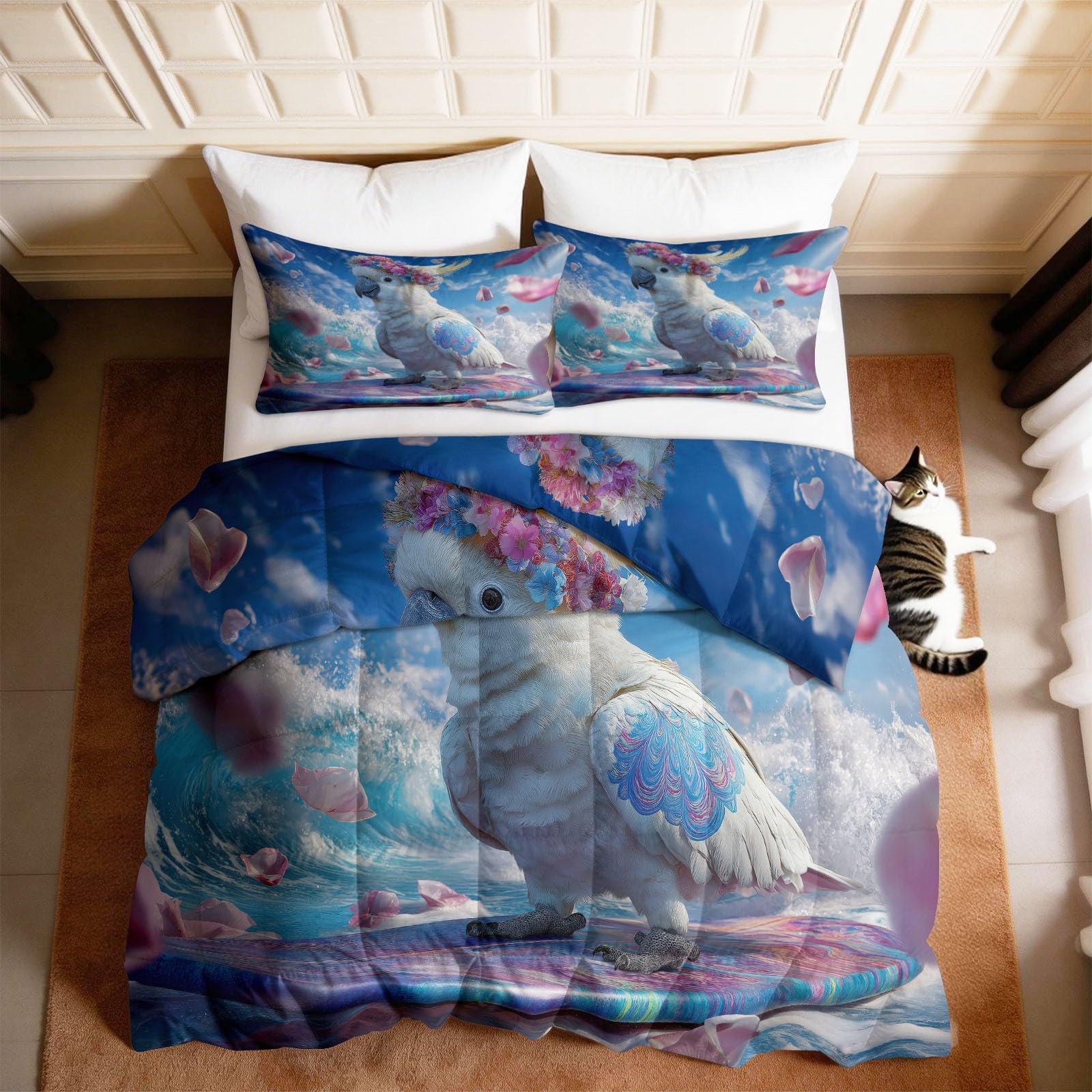 Edredón reversible azul loro para renovar tu dormitorio juvenil de verano e invierno