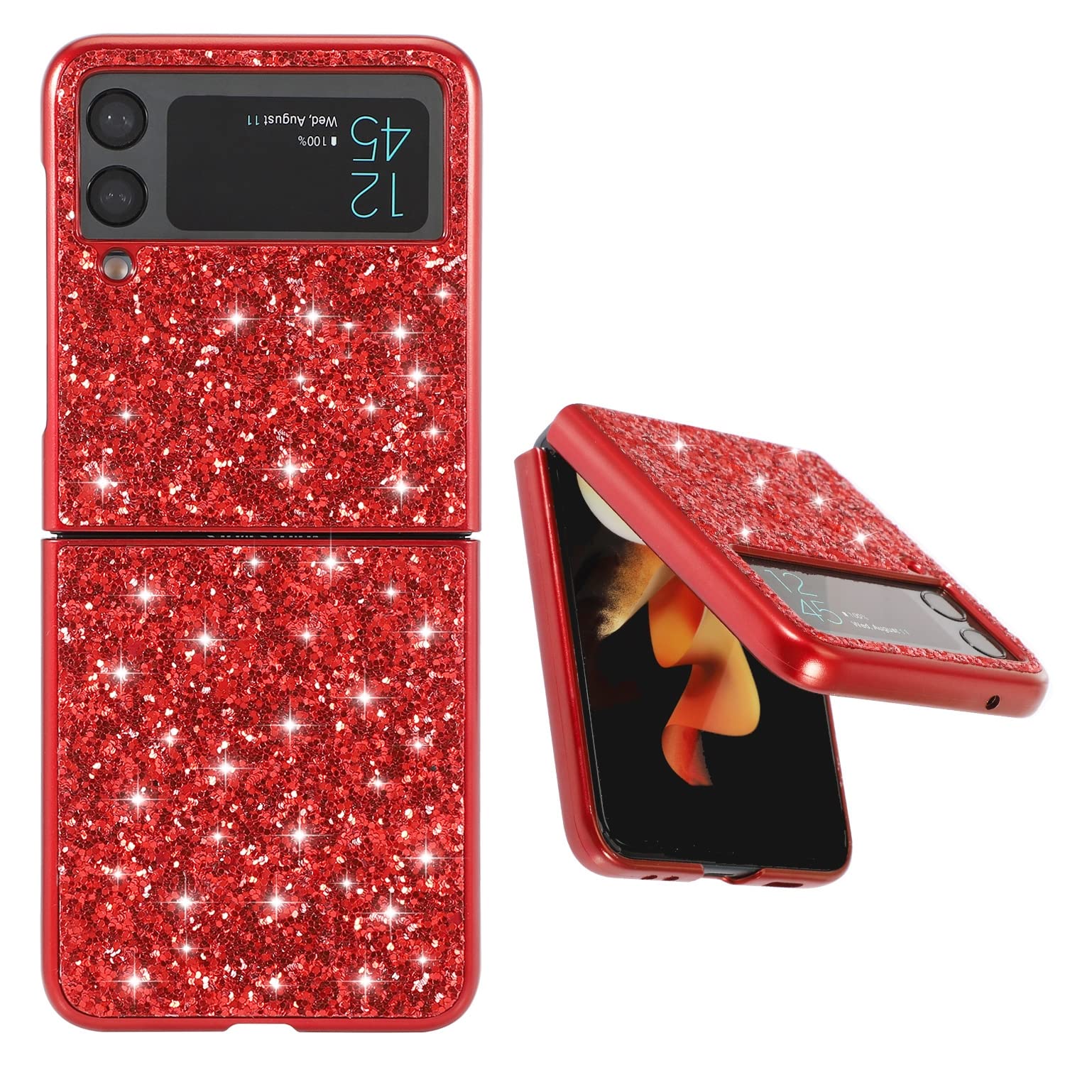 Hülle Kompatibel mit Samsung Galaxy Z Flip 3 Glitzer Silikon Sparkle Handyhülle Weiche TPU Bumper Hart PC Schutzhülle für Samsung Z Flip 3,Gold