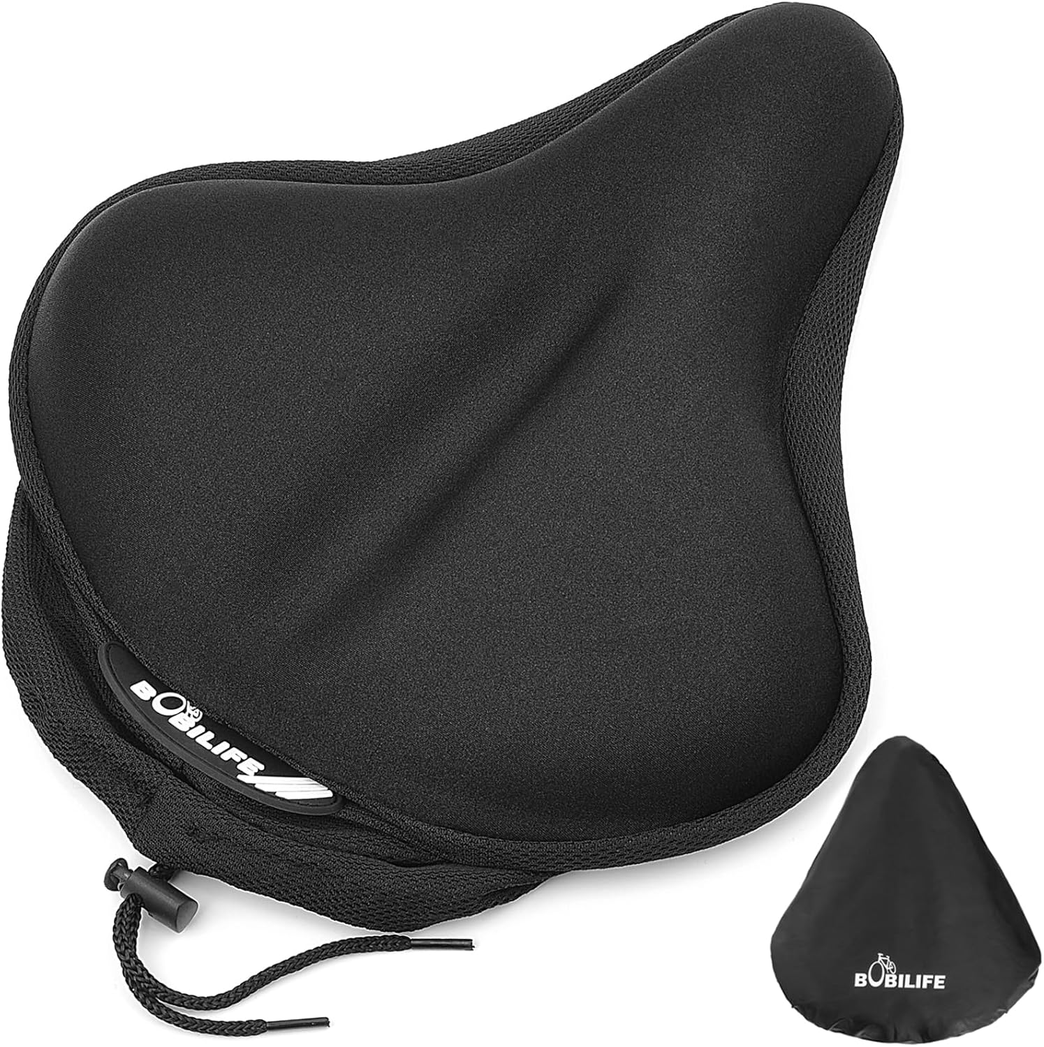 Thick & Wide Gel Bike Seat Cushion Pad with Rainproof Cover - Comfortable Silicone Gel Memory Foam Bicycle Saddle Seat Cushion with UV Protection