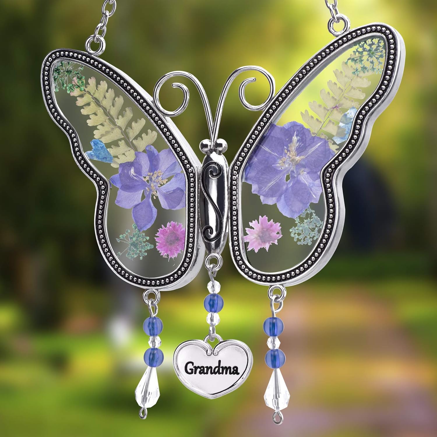 Laraine Butterfly Suncatcher with Flower Wings (Purple Grandma with Hook)