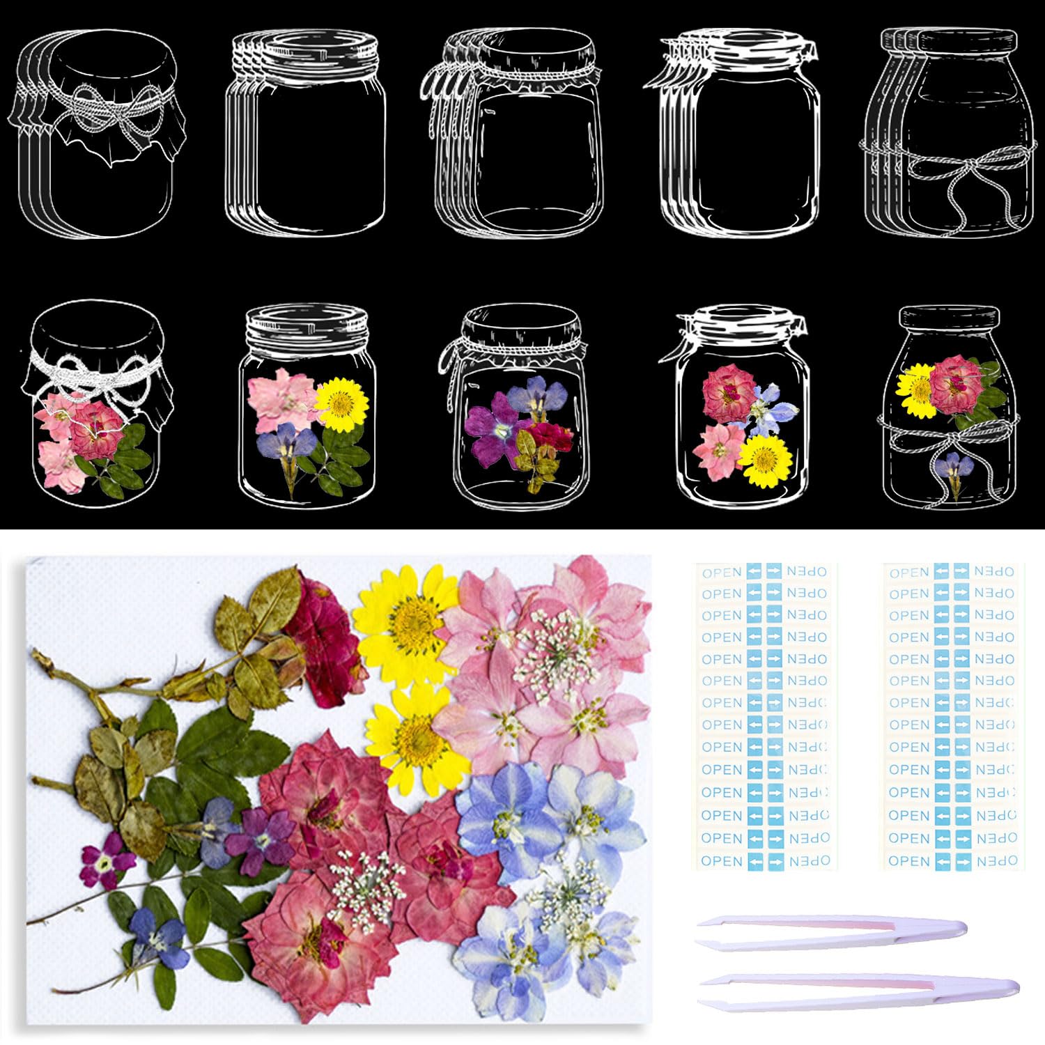 48 Pcs DIY Dried Flower Bookmark kit, transparent dried pressed flowers bookmarks making kit, clear sprout Page bookmarks set, Include Dried Flowers Handmade Bookmark for Students Teachers Reading