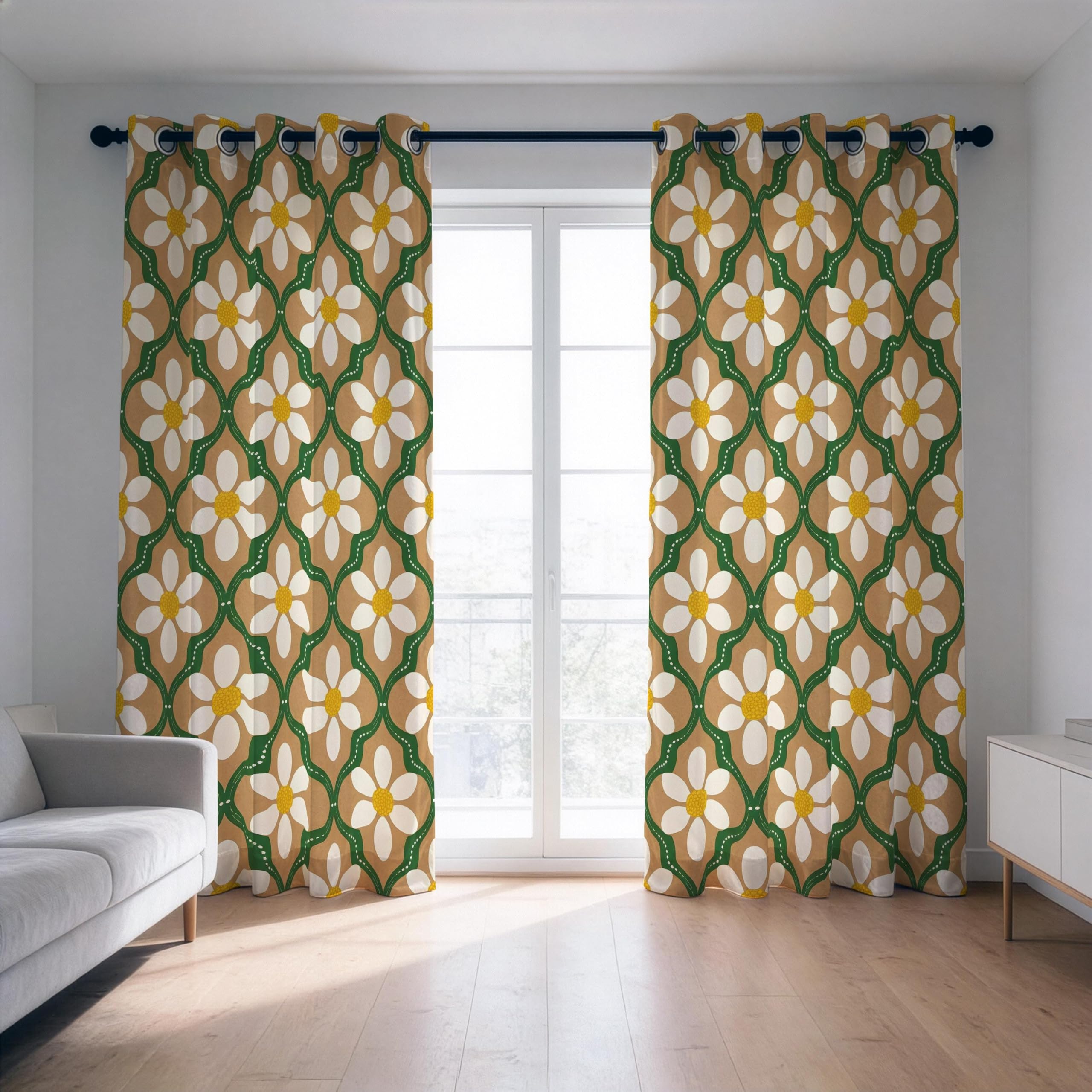 Verdunkelungsvorhänge fürs Schlafzimmer – Retro-Blumenvorhänge, geometrische Blumengardinen, Fensterpaneele im Mid-Century-Stil fürs Wohnzimmer (B x H/2 x 83 x 190 cm)