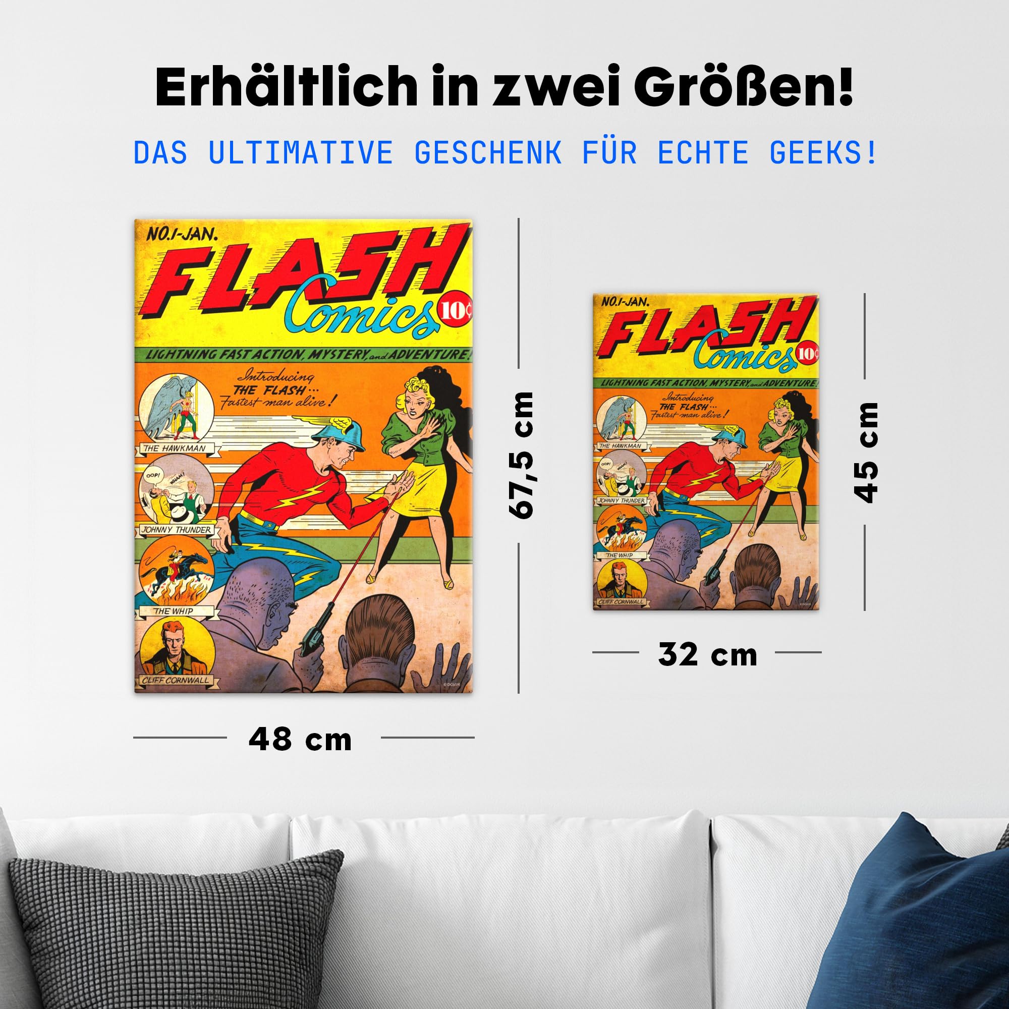 Displate Metall poster DC Comics Flash Comics 1 by Sheldon Moldoff Größe M | Bild Plakate für Schlafzimmer Dekor, Geschenke. Magnetische Befestigung Wandposter, Wanddeko. Metall Wandkunst.