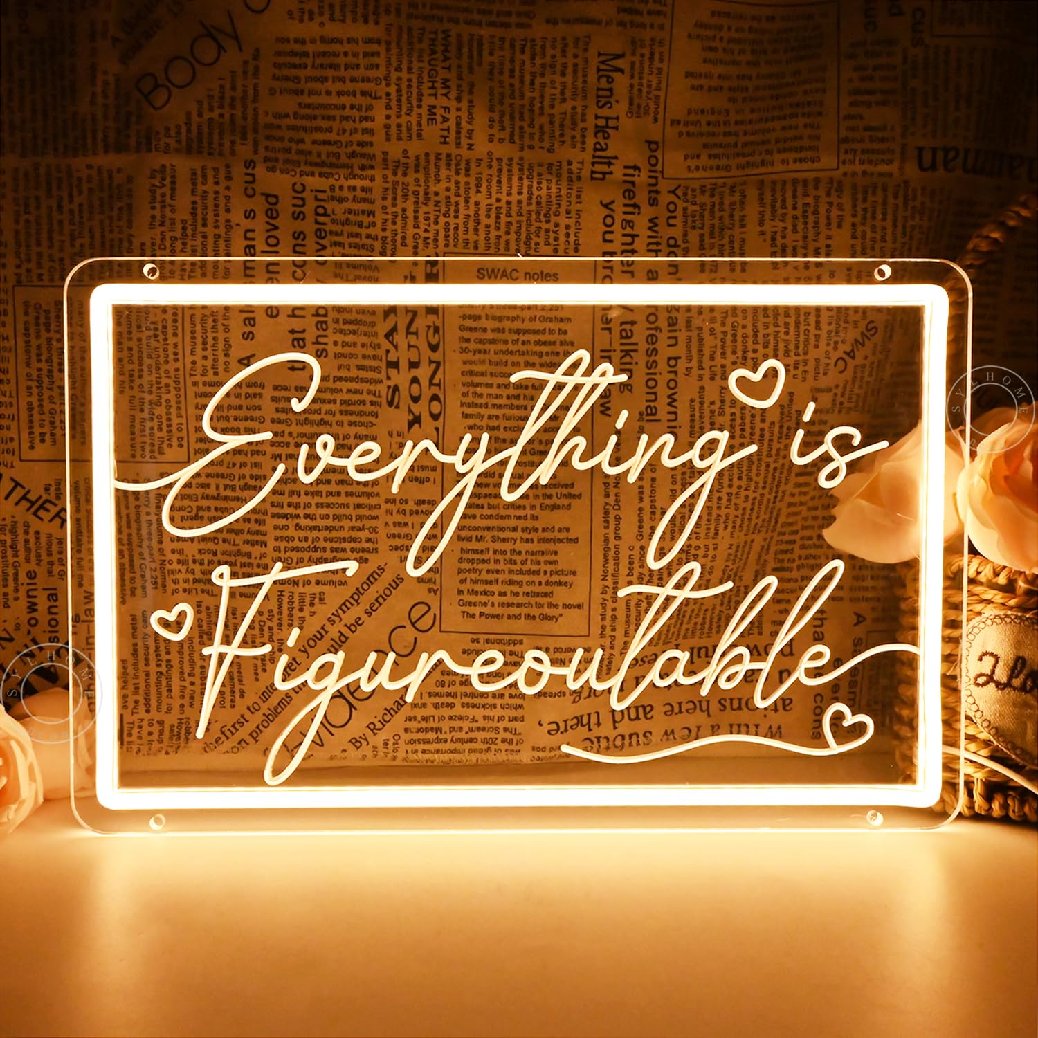 SYLHOME Everything Is Figureoutable Led Neon Light Sign Home Office Desk Shelf Inspirational Wall Sign Decor Uplifting Positive Coworker Decor 15.75" X 10" USB — image 1