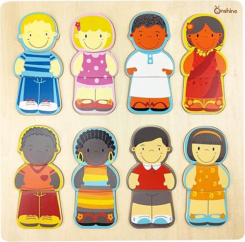 Rompecabezas de madera para niños pequeños de 1 a 3 años, rompecabezas de clavijas de disfraces de cognición racial, juguetes educativos, 24 piezas